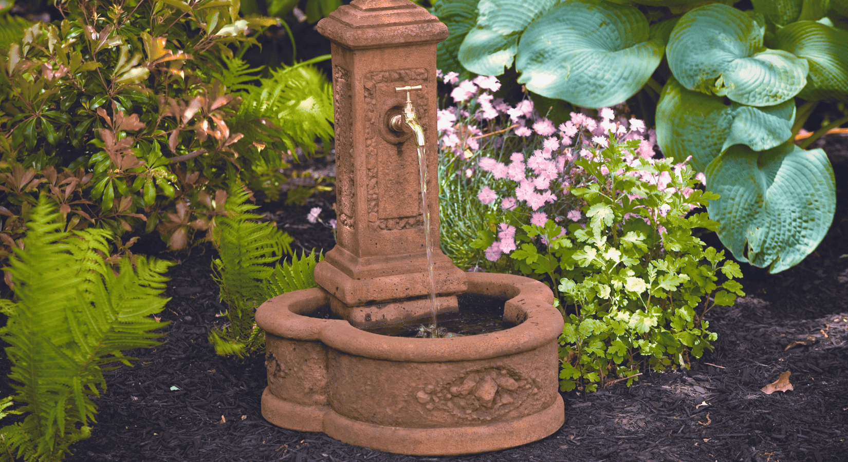 massarelli petite concrete garden fountain with water flowing