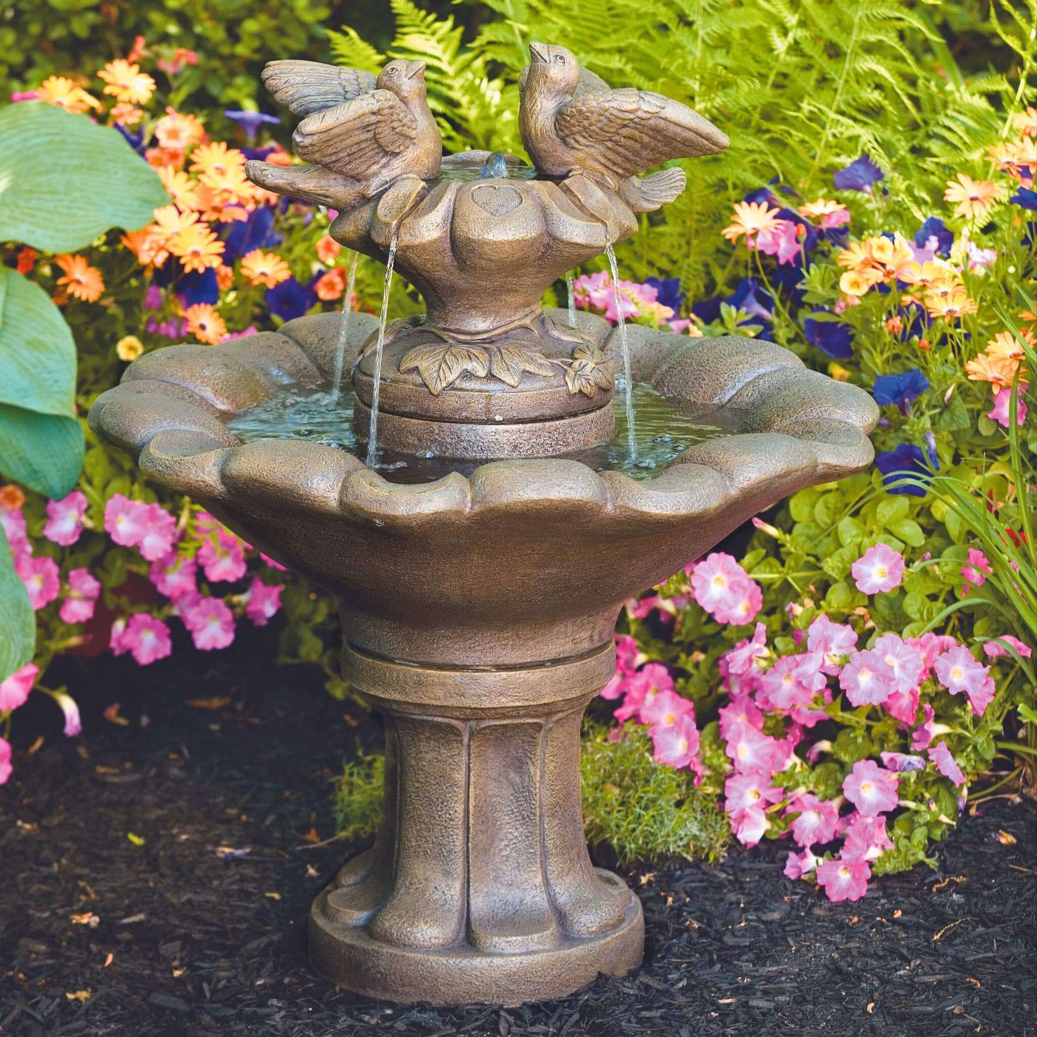 Doves of Love on Flower Shell Concrete Fountain - Massarellis #3545