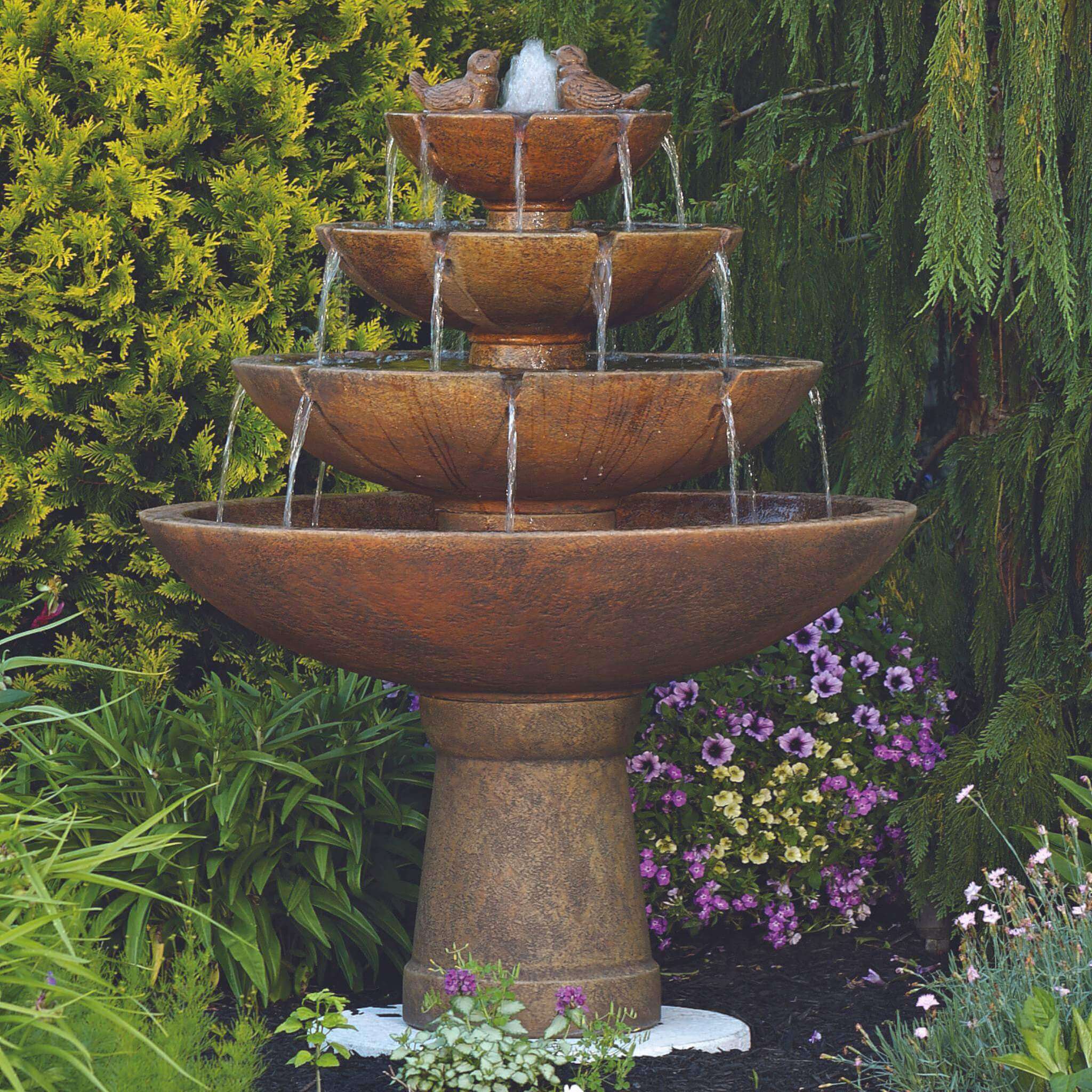 Tranquility Birds 4-Tier Concrete Fountain - Massarellis #3698