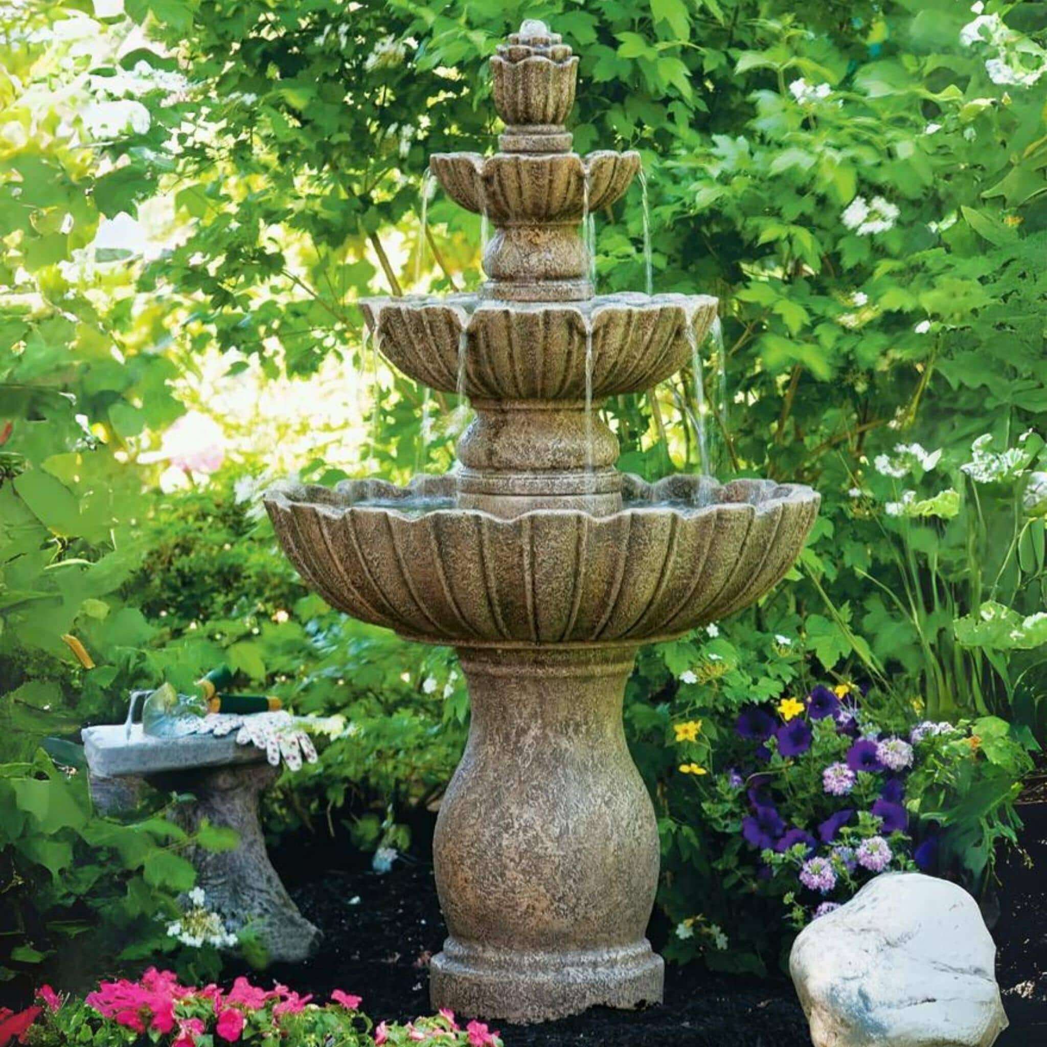 Mirabella Scallop 3-Tier Concrete Fountain - Massarellis #3631