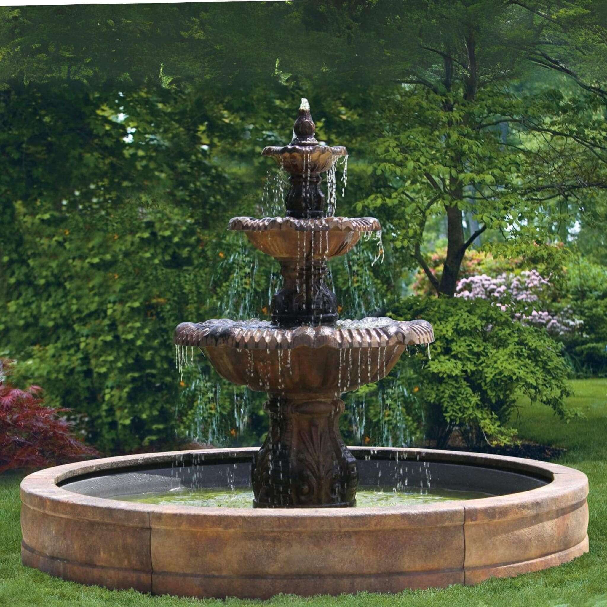 Calabria 3-Tier Concrete Fountain w/Pool - Massarellis #3771