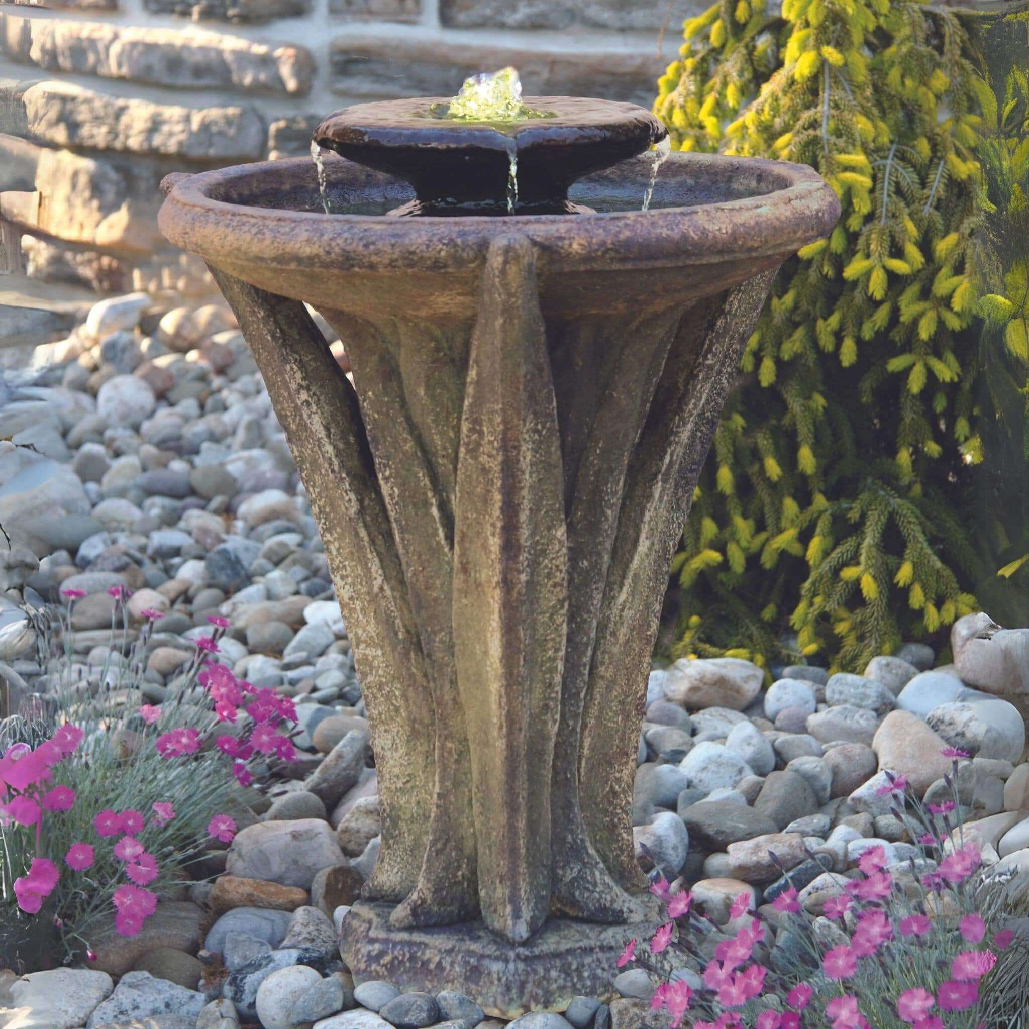 Meadows Glow Concrete Fountain w/Lights - Massarellis #3501