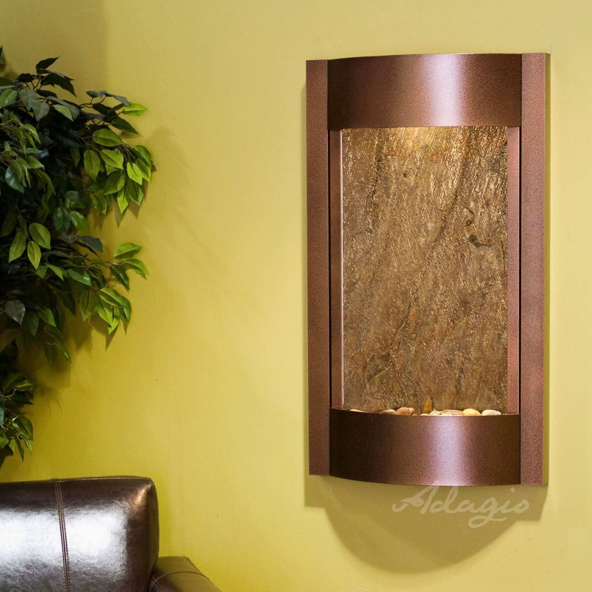 wall hanging water plants Adagio Serene Waters Rustic Copper Black Featherstone Wall Fountain
