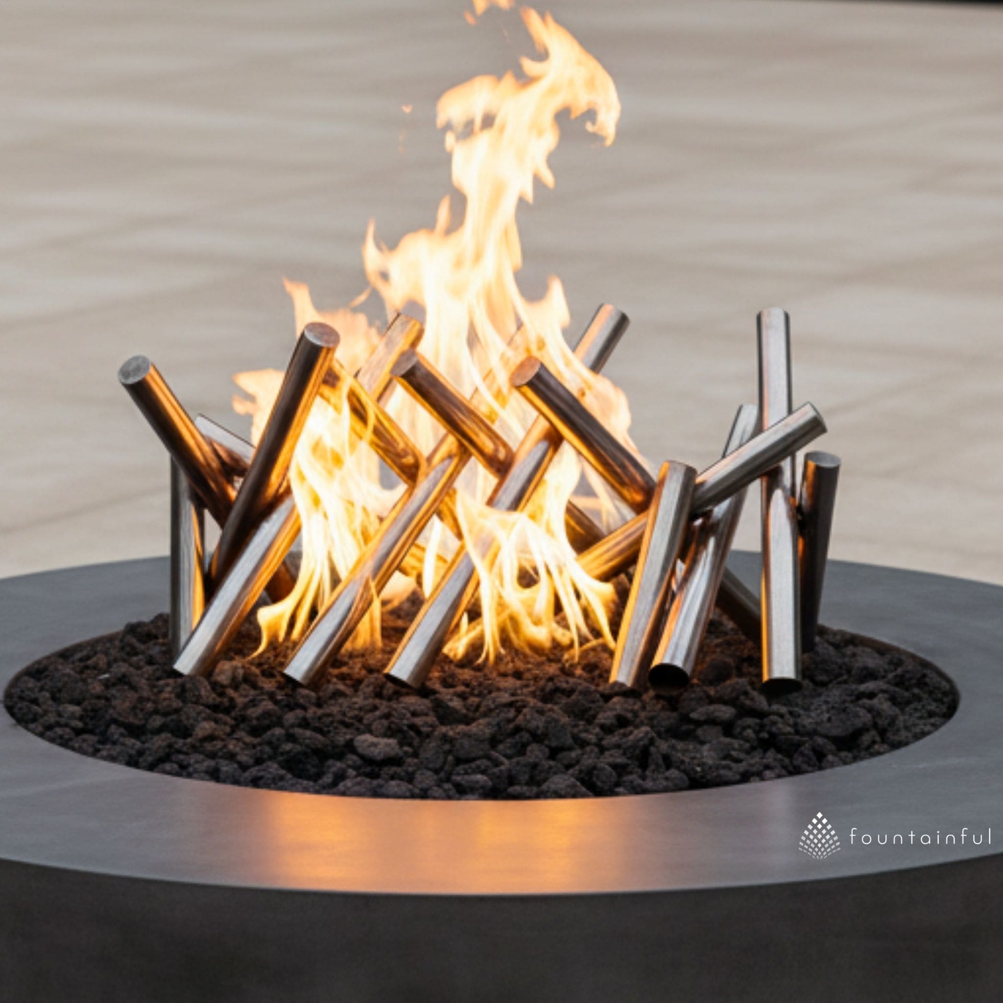 Polished Steel Logs Fire Ornament - Outdoor Plus