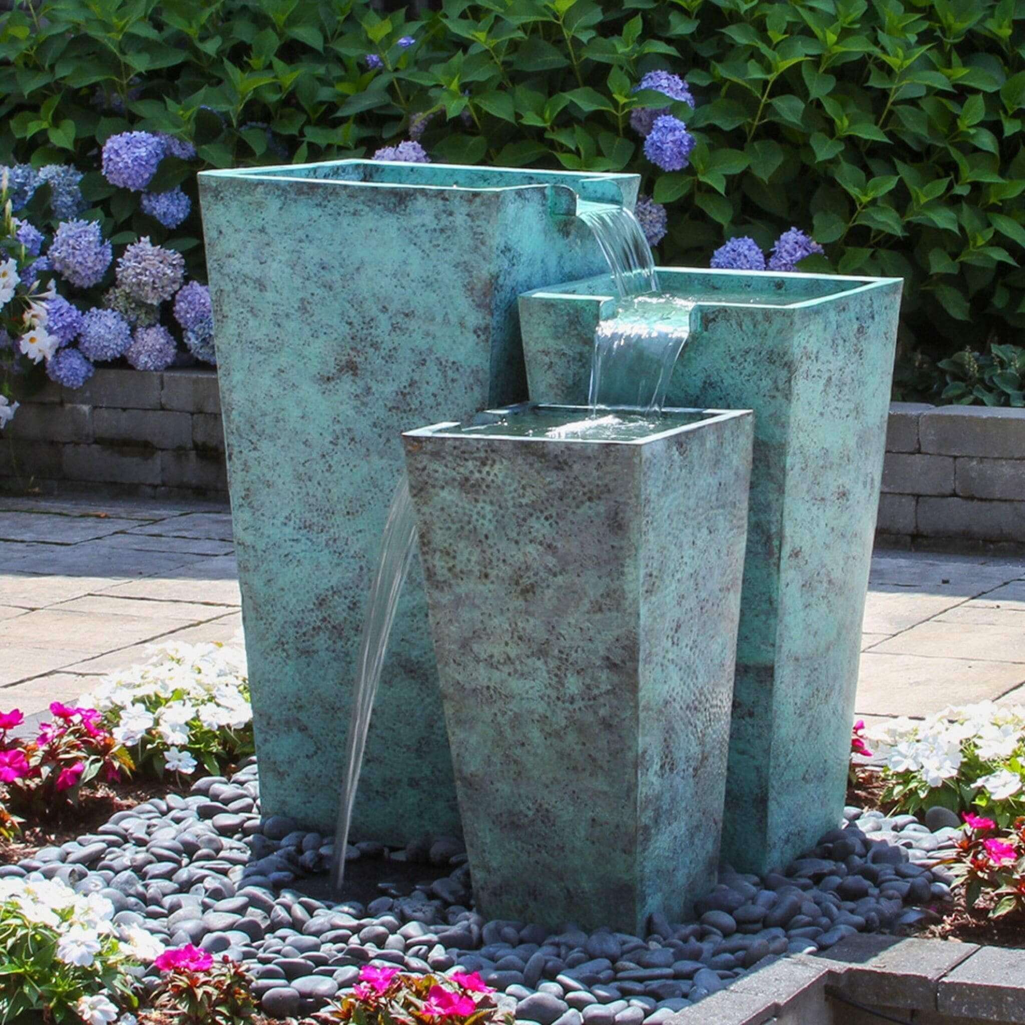 Tapered Square Triple Brass Urn Fountain - Complete Kit - Blue Thumb
