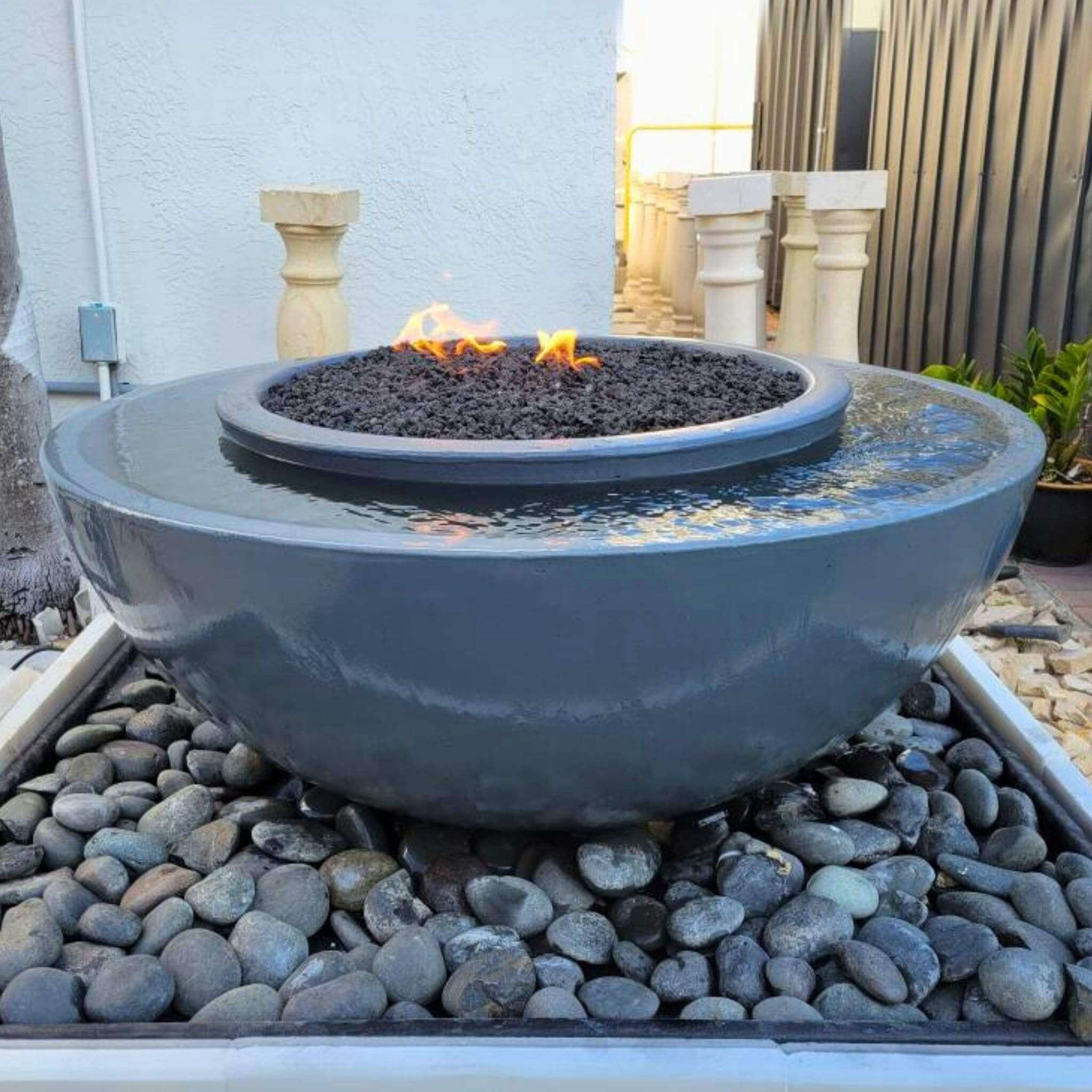 360° Fire & Water Bowl Concrete Fountain - Travertine & More