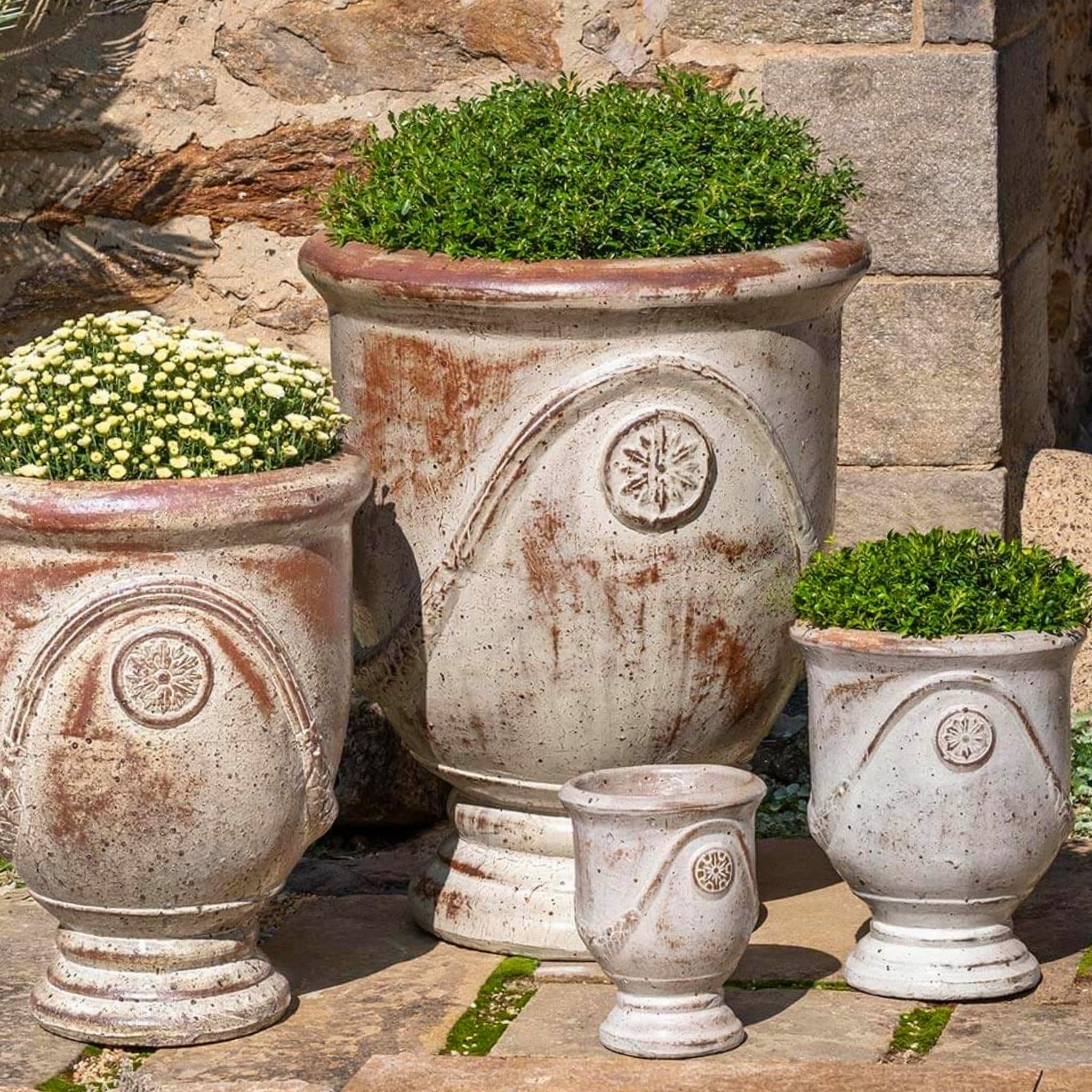 Avignon Set of 4 Glazed Terra Cotta Planters - Campania #6106
