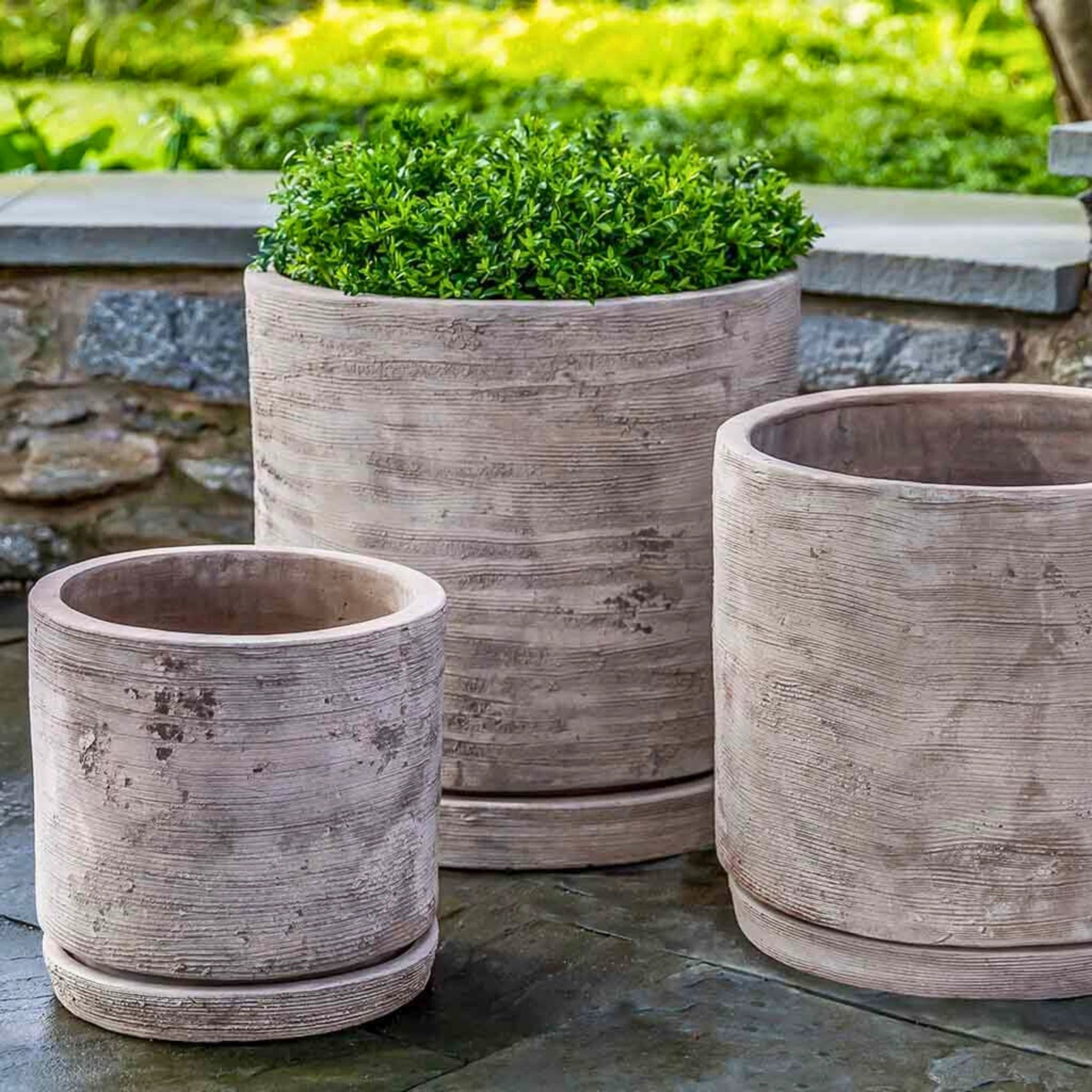 Sgraffito Low Set of 3 Antico Terra Cotta Planters - Campania #6474