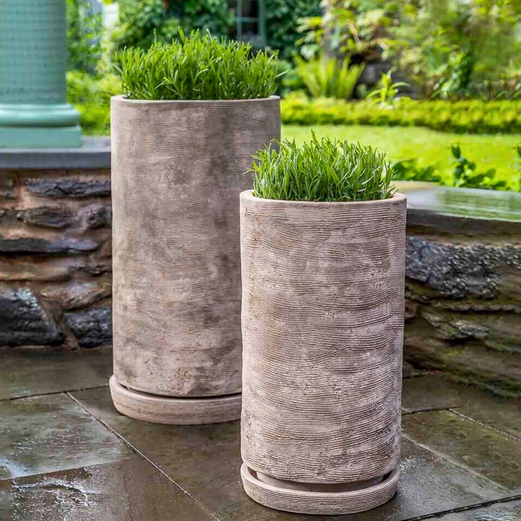 Sgraffito Tall Set of 2 Antico Terra Cotta Planters - Campania #6473