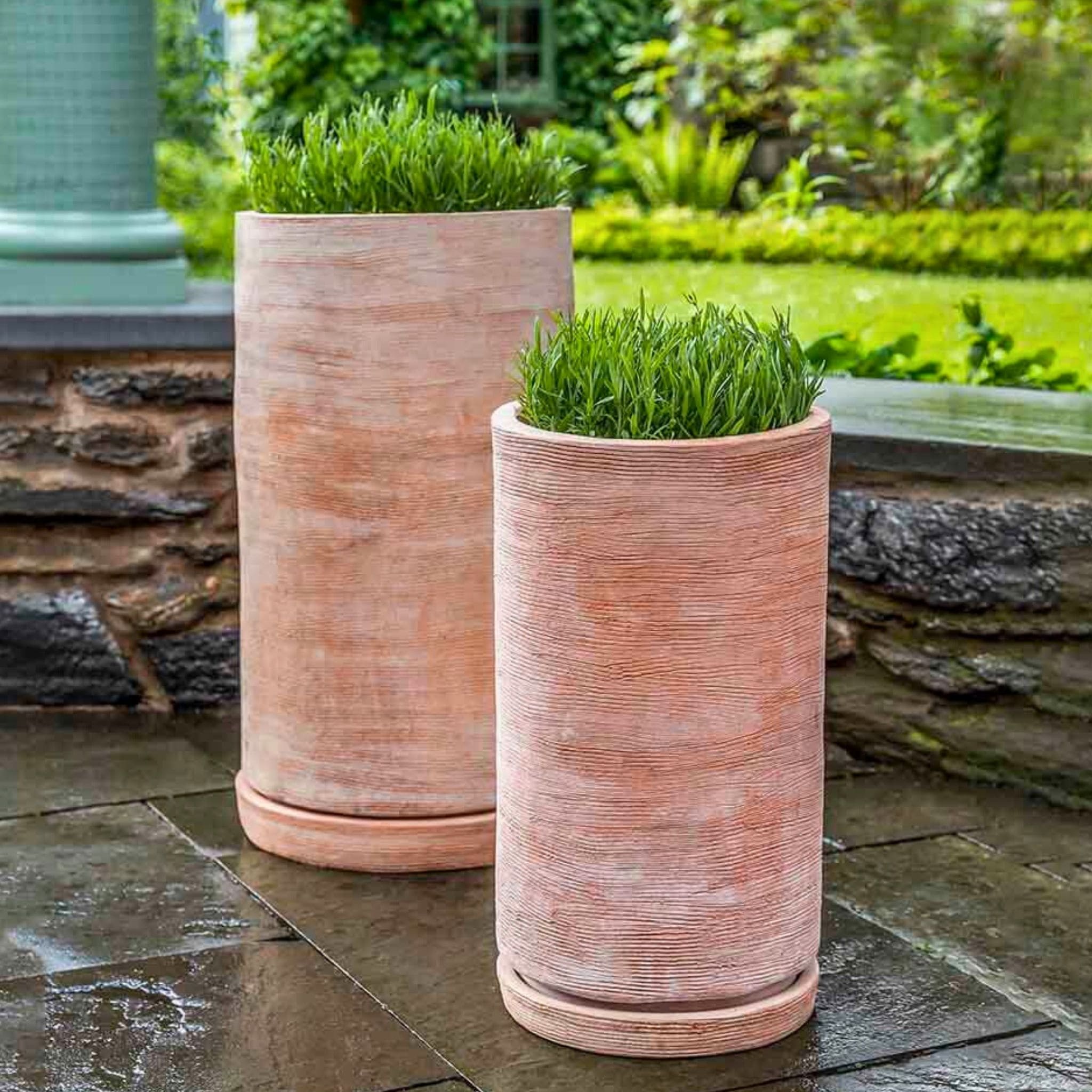 Sgraffito Tall Set of 2 Terra Cotta Planters - Campania #6473