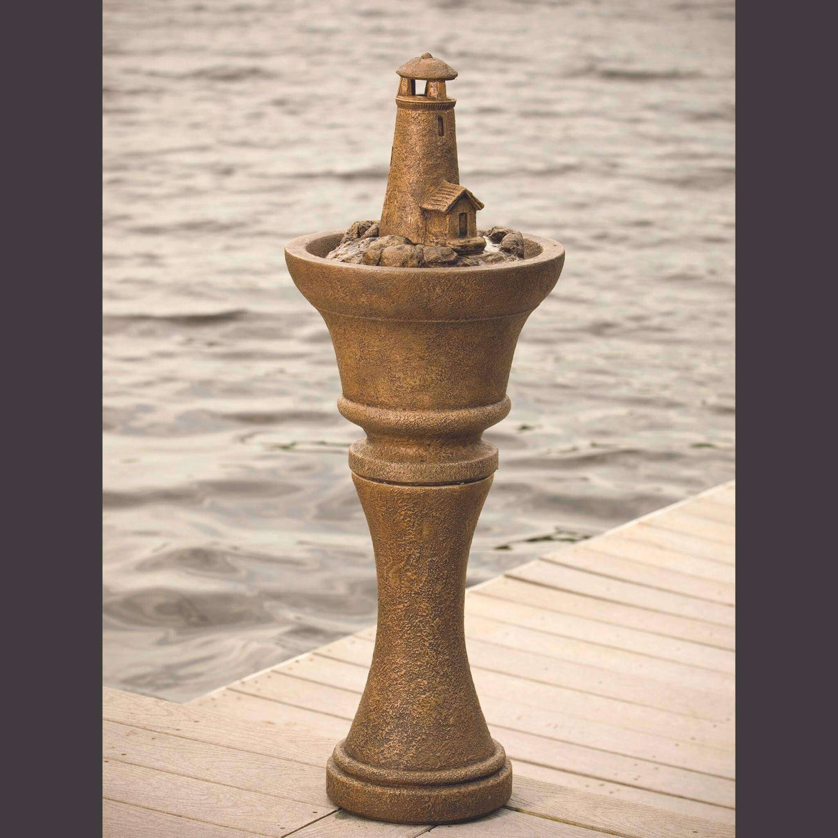 Lighthouse Concrete Fountainette w/Lights - Massarellis #3982