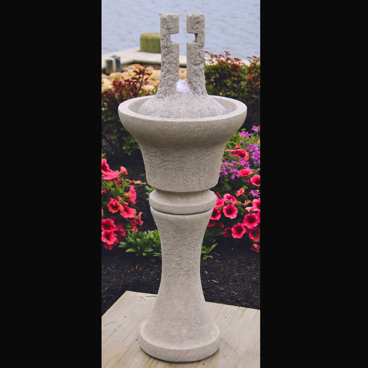 Open Cross Concrete Fountainette w/Lights - Massarellis #3938