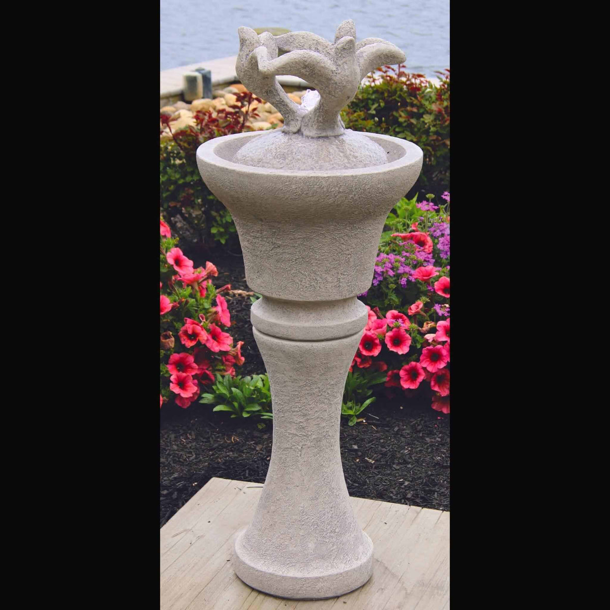 Three Doves Concrete Fountainette w/Lights - Massarellis #3916