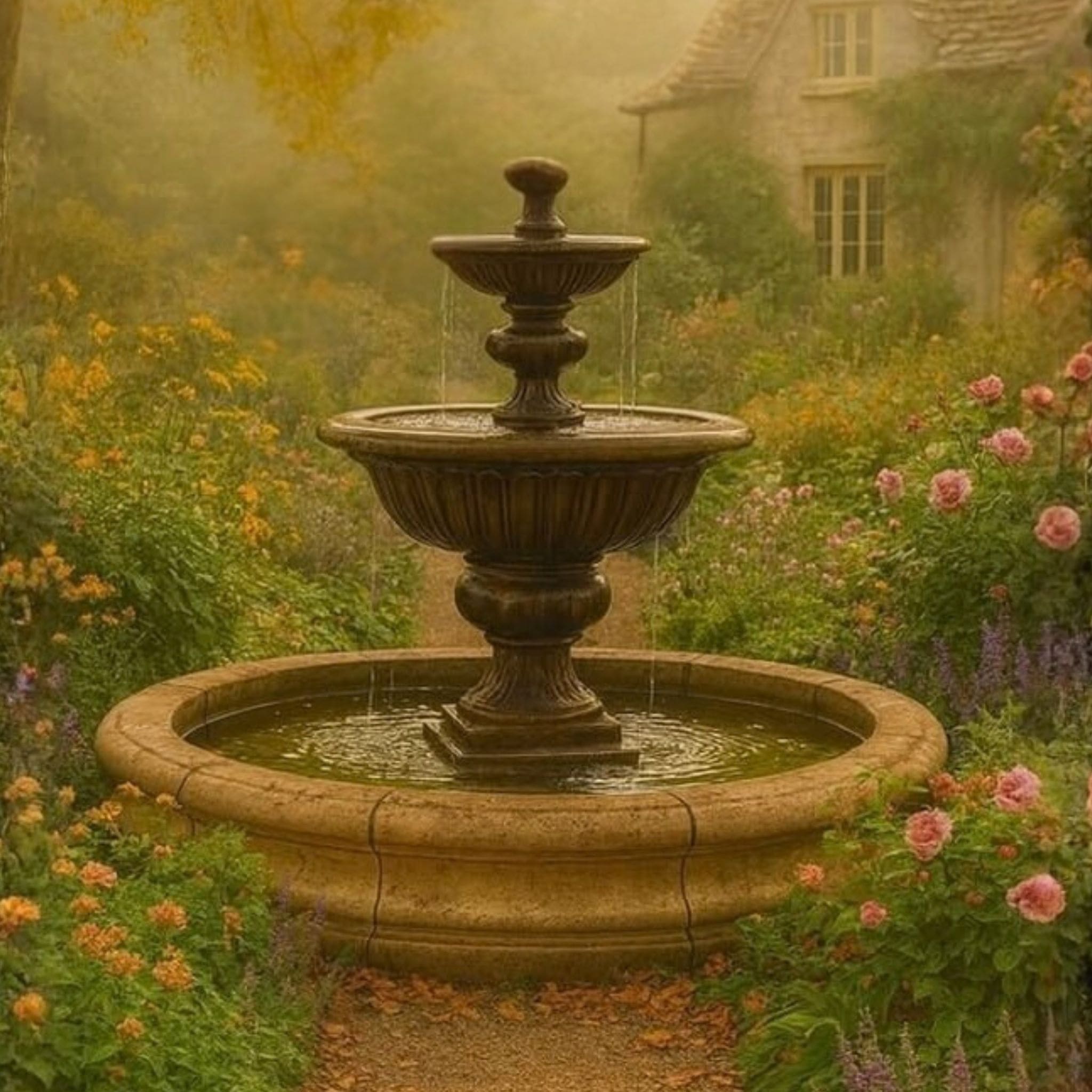 Formal Garden 2-Tier Concrete Pond Fountain - Fiore #2072