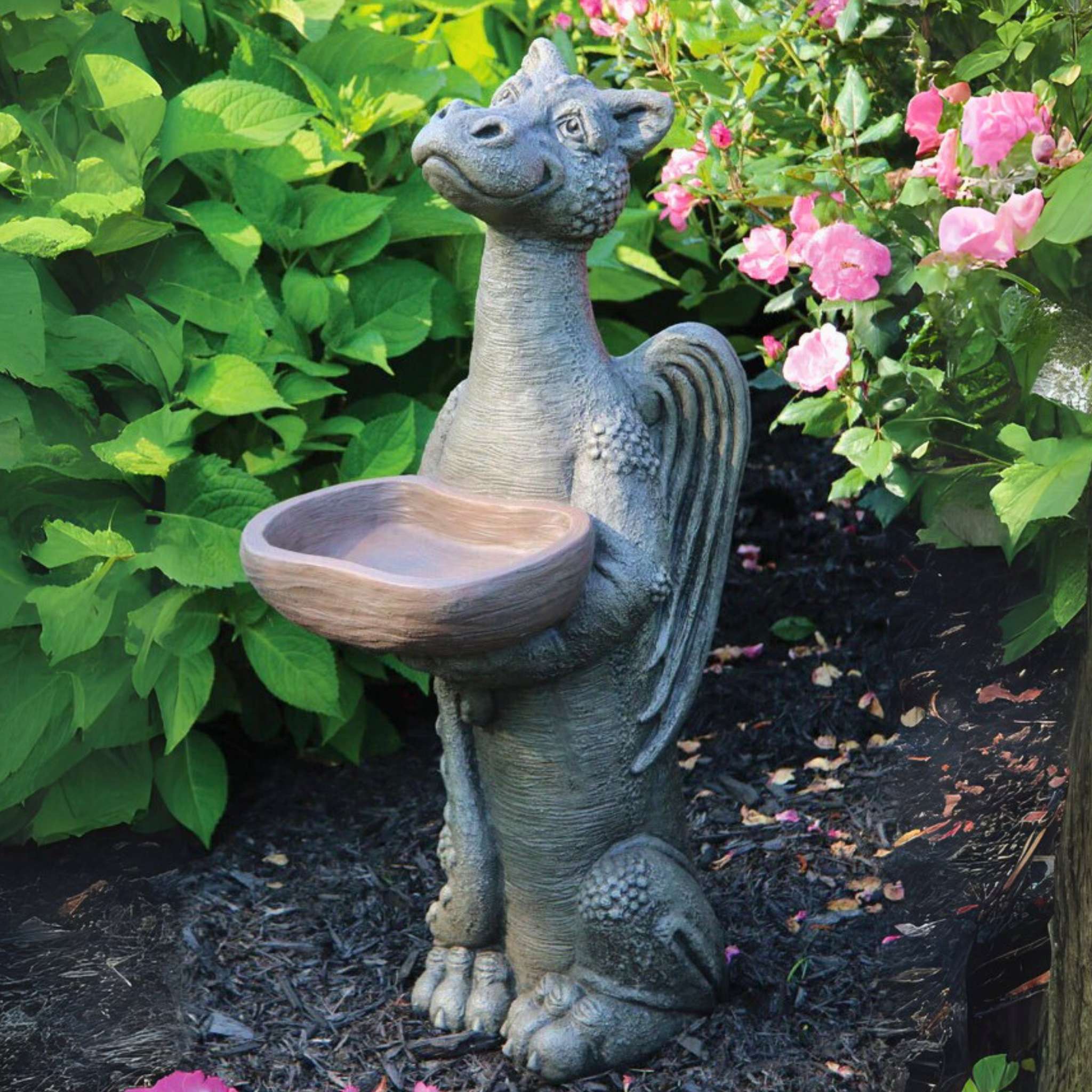 Grinsey Dragon Concrete Bird Bath/Feeder - Massarellis #9776