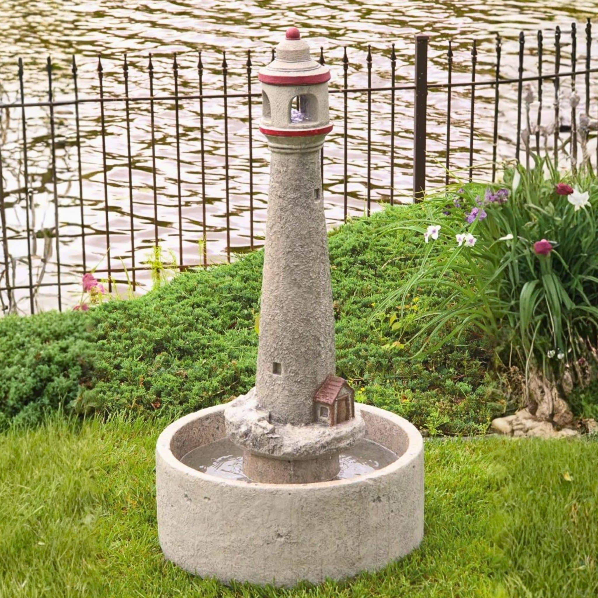 Lighthouse Concrete Fountain w/Lights - Massarellis #3630