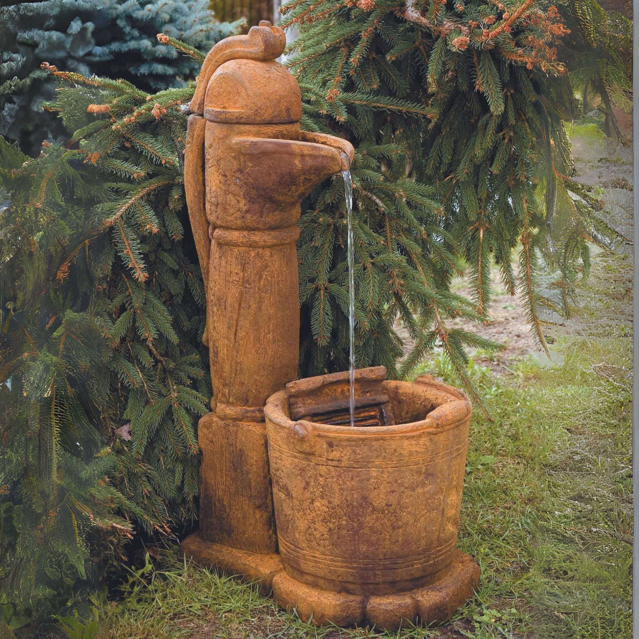 Country Pitcher Pump Concrete Fountain - Massarellis #3598