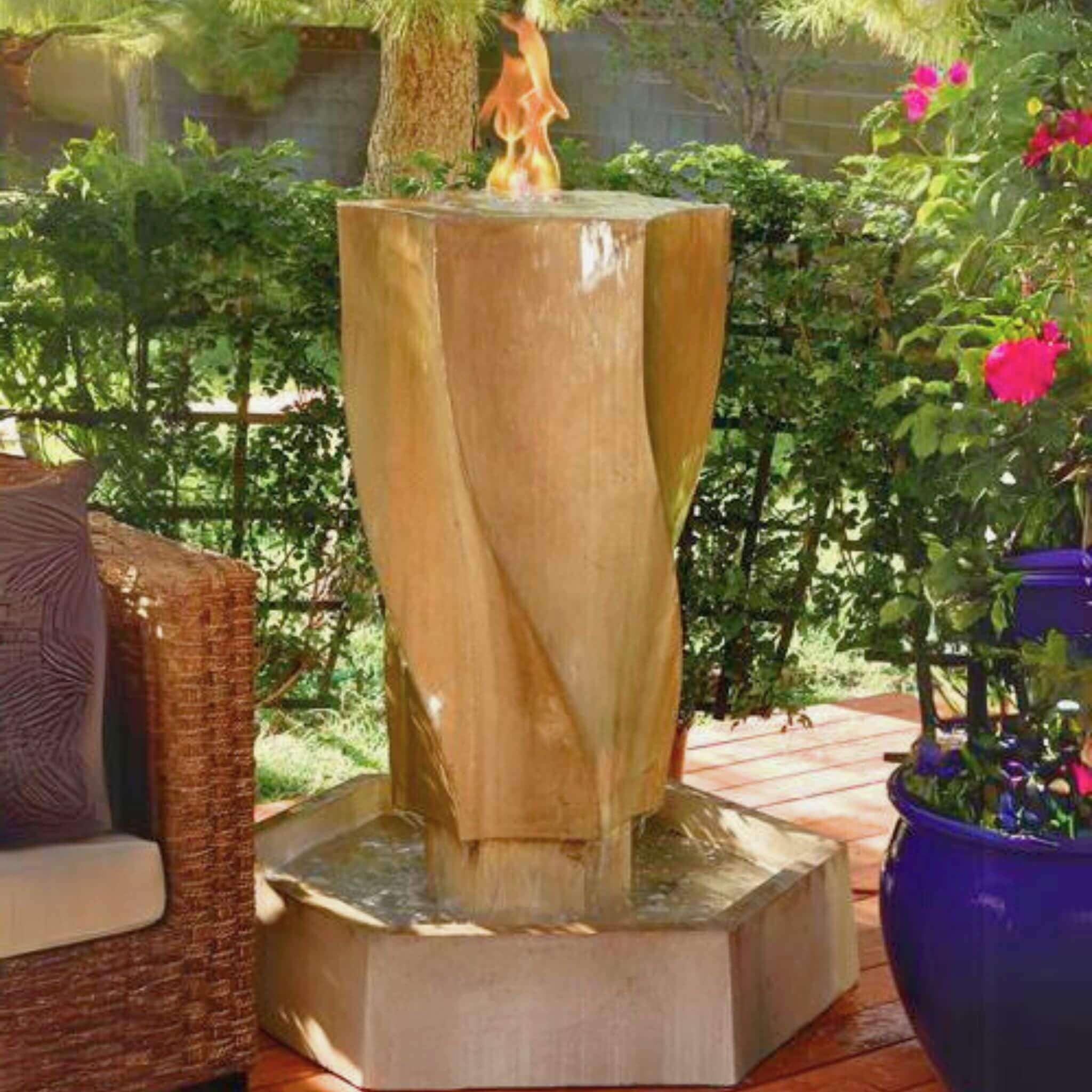 Vortex Modern Concrete Fire & Water Fountain - GIST Fountains