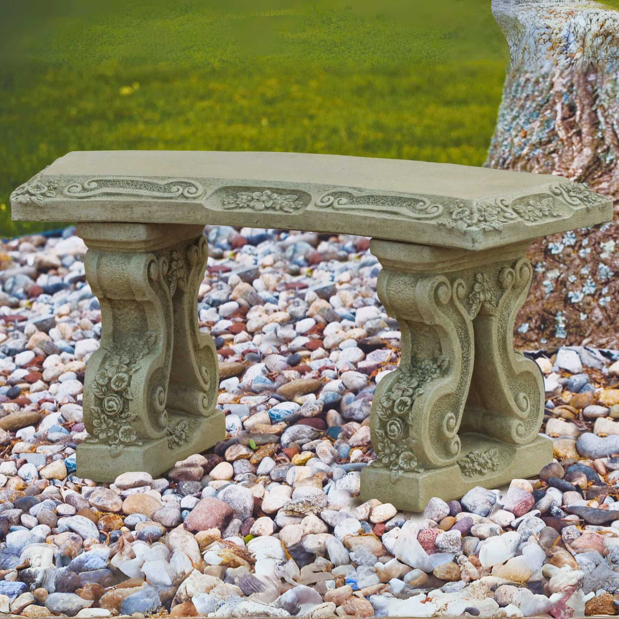 Floral Concrete Garden Bench - Massarellis #4242
