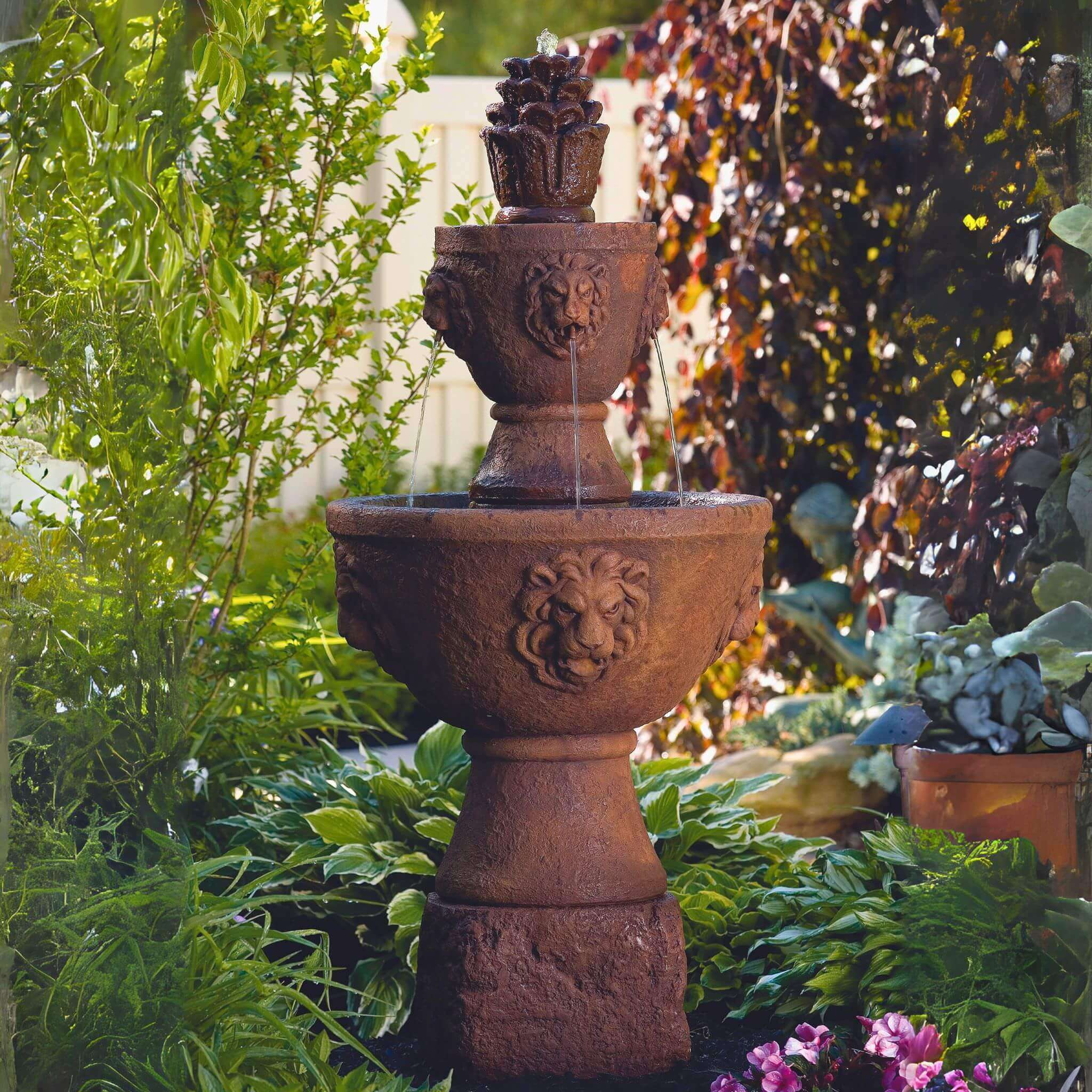 Gabriel 2-Tier Lion Head Concrete Fountain - Massarellis #3613