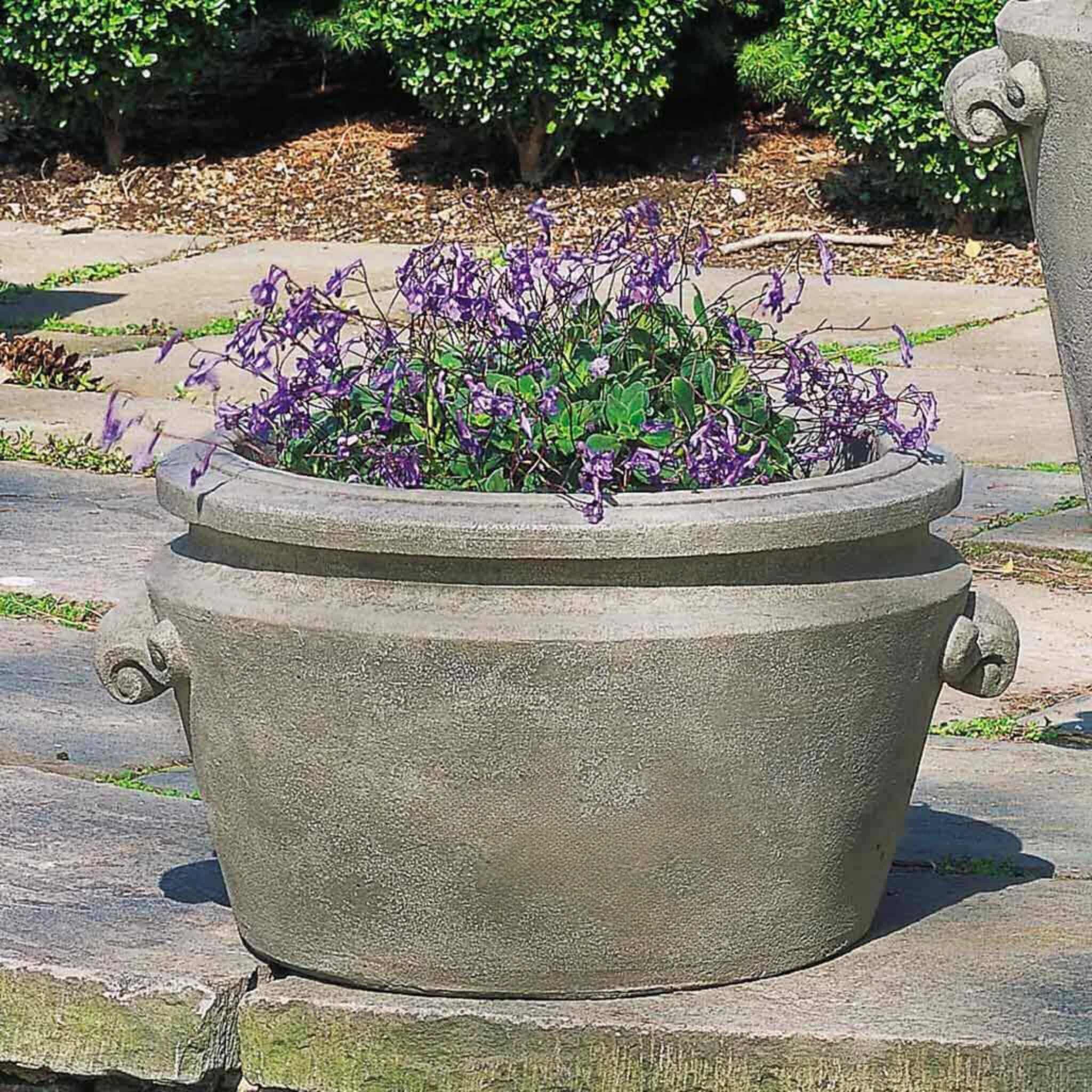 faux concrete planter pots Campania International Scroll Handle Tub Planter