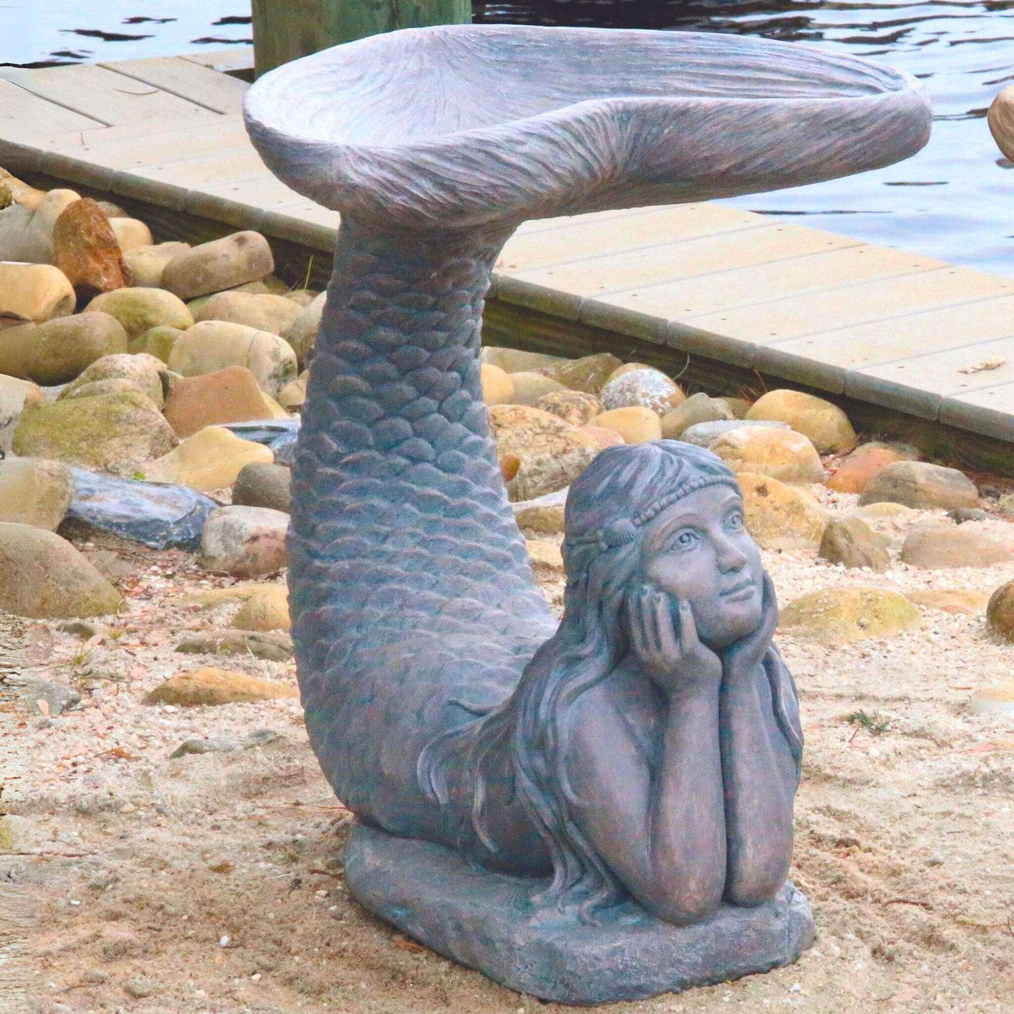 Mermaid 1-Piece Concrete Bird Bath - Massarellis #9749