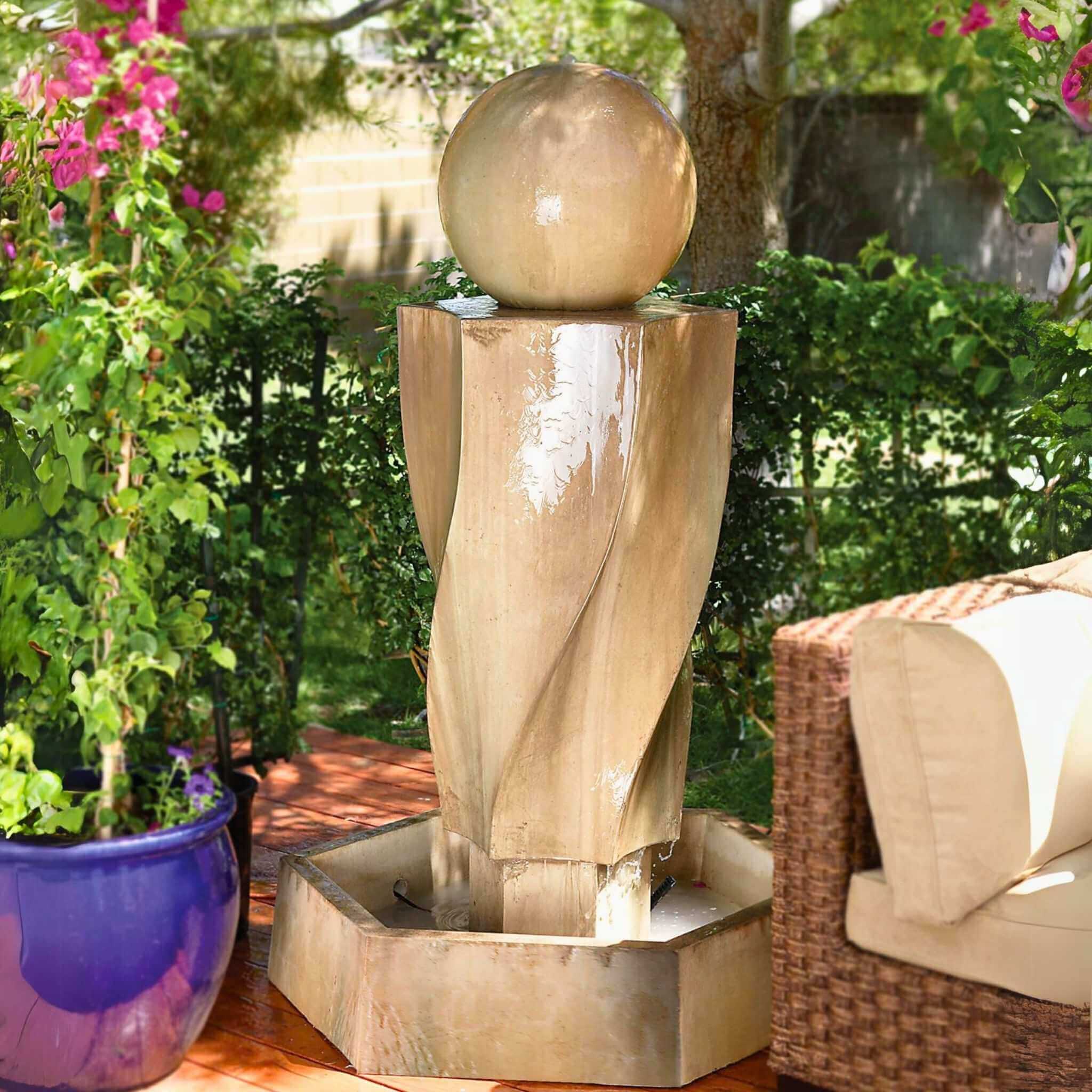 Vortex and Ball Modern Concrete Fountain - GIST Fountains