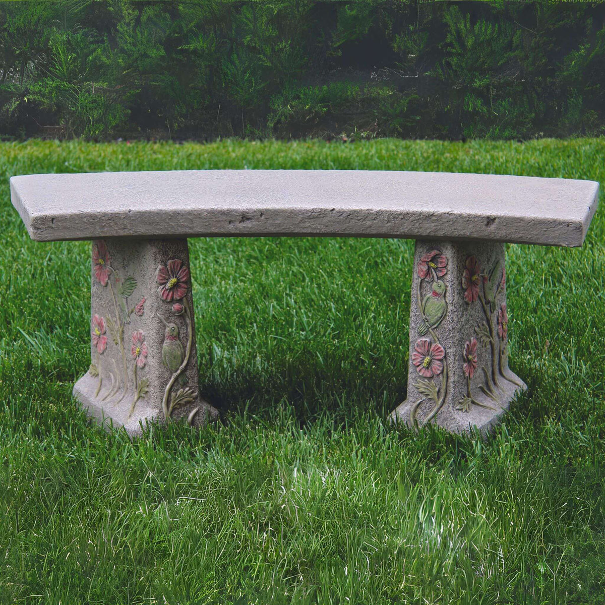 Hummingbird & Flowers Concrete Garden Bench - Massarellis #4165