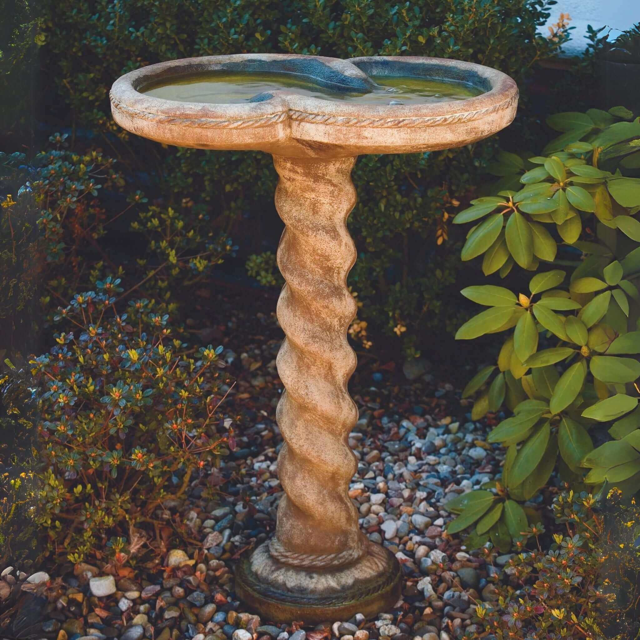 Spiral 1-Piece Concrete Bird Bath - Massarellis #9735