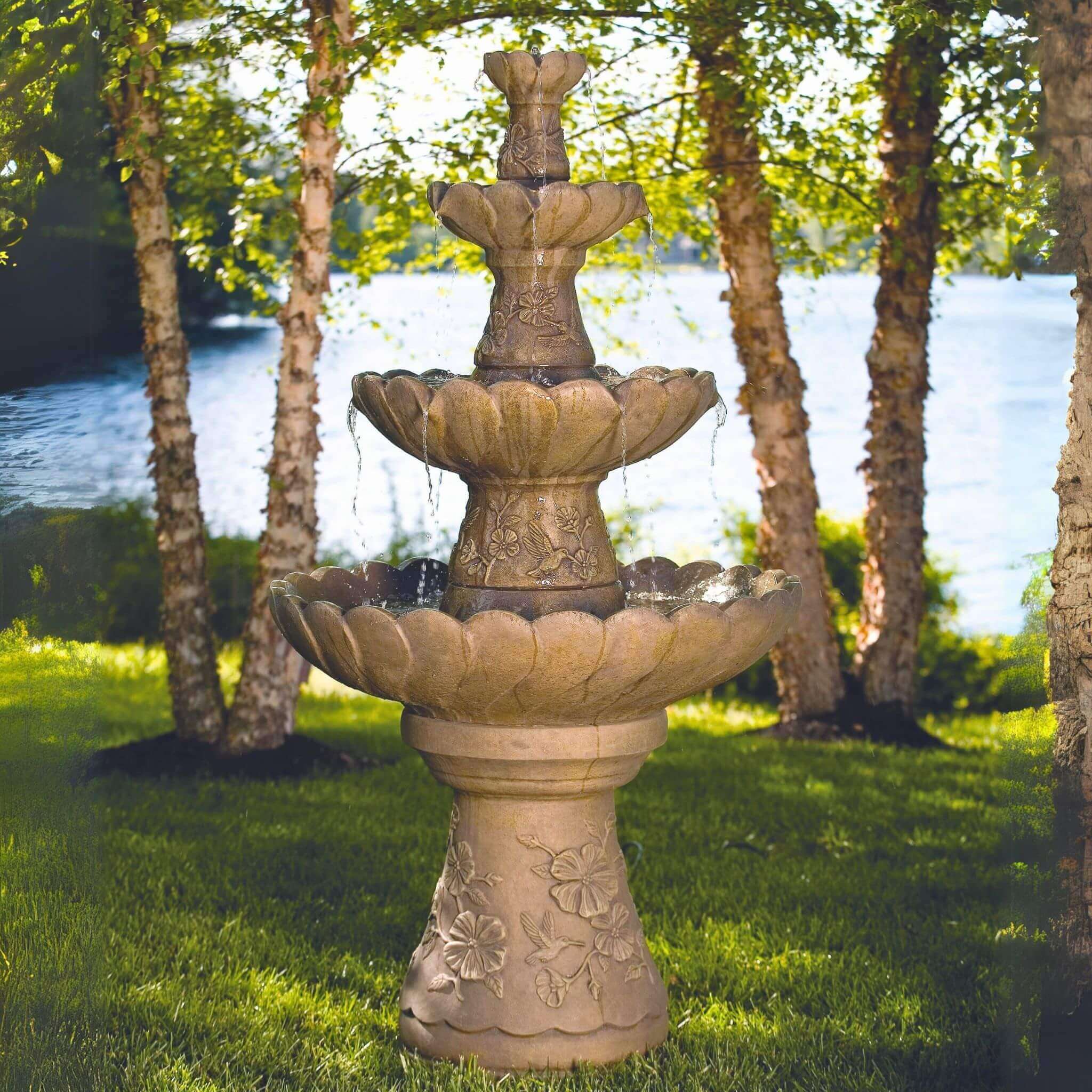 Hummingbird 4-Tier Concrete Fountain - Massarellis #3880