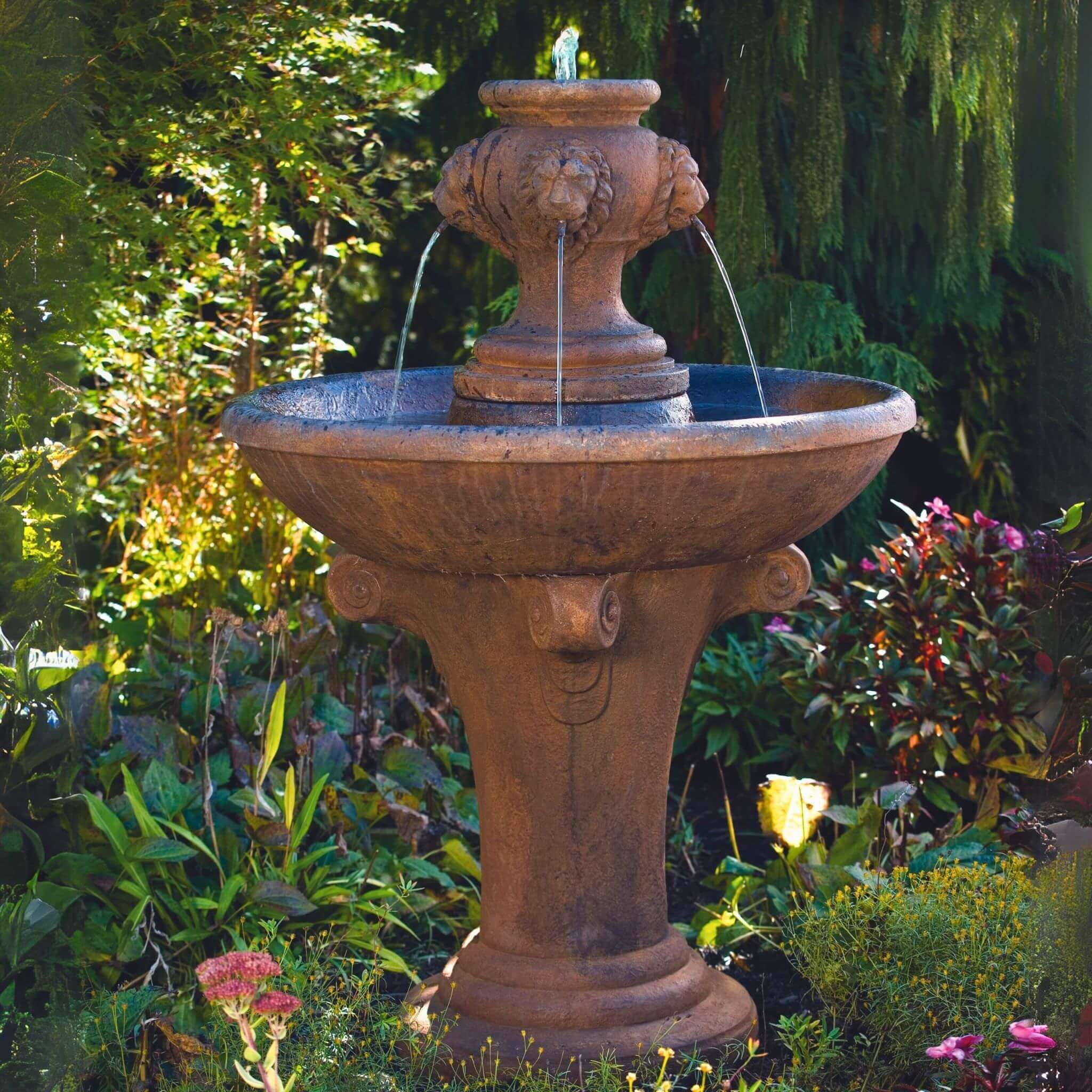 Lion Head Finial Concrete Fountain - Massarellis #3479