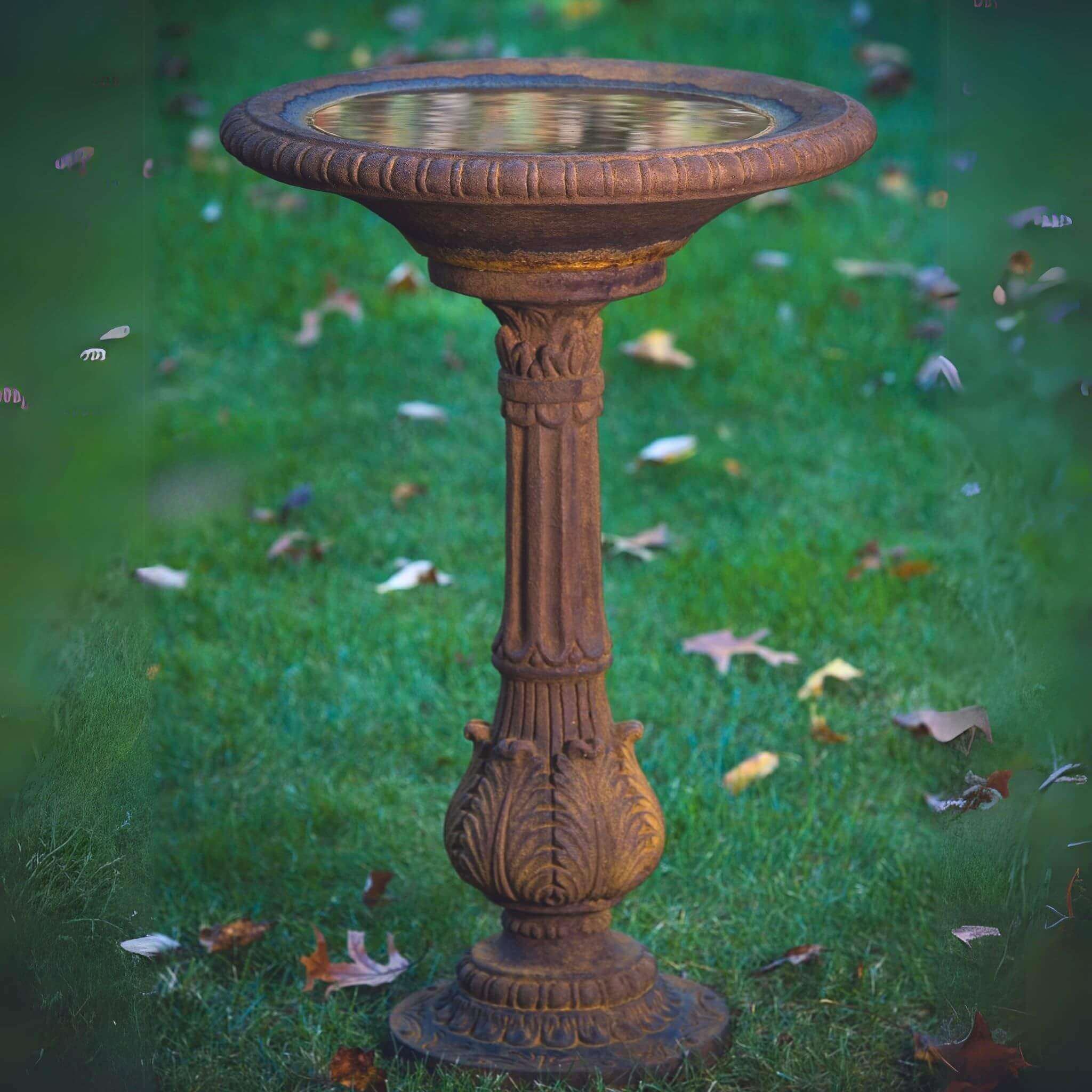 Victorian Fern Leaf 1-Piece Concrete Bird Bath - Massarellis #9703