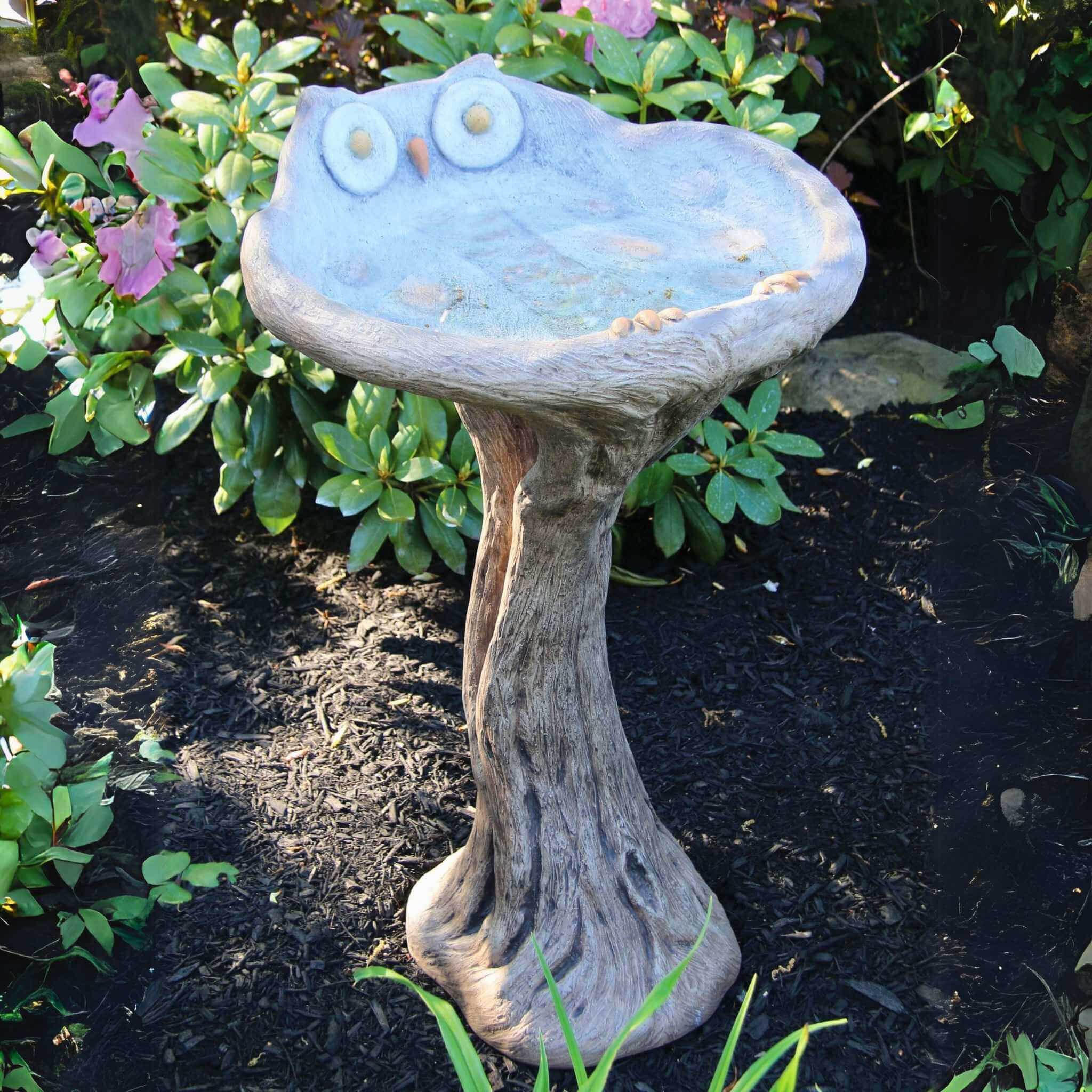 Owl 1-Piece Concrete Bird Bath - Massarellis #9754