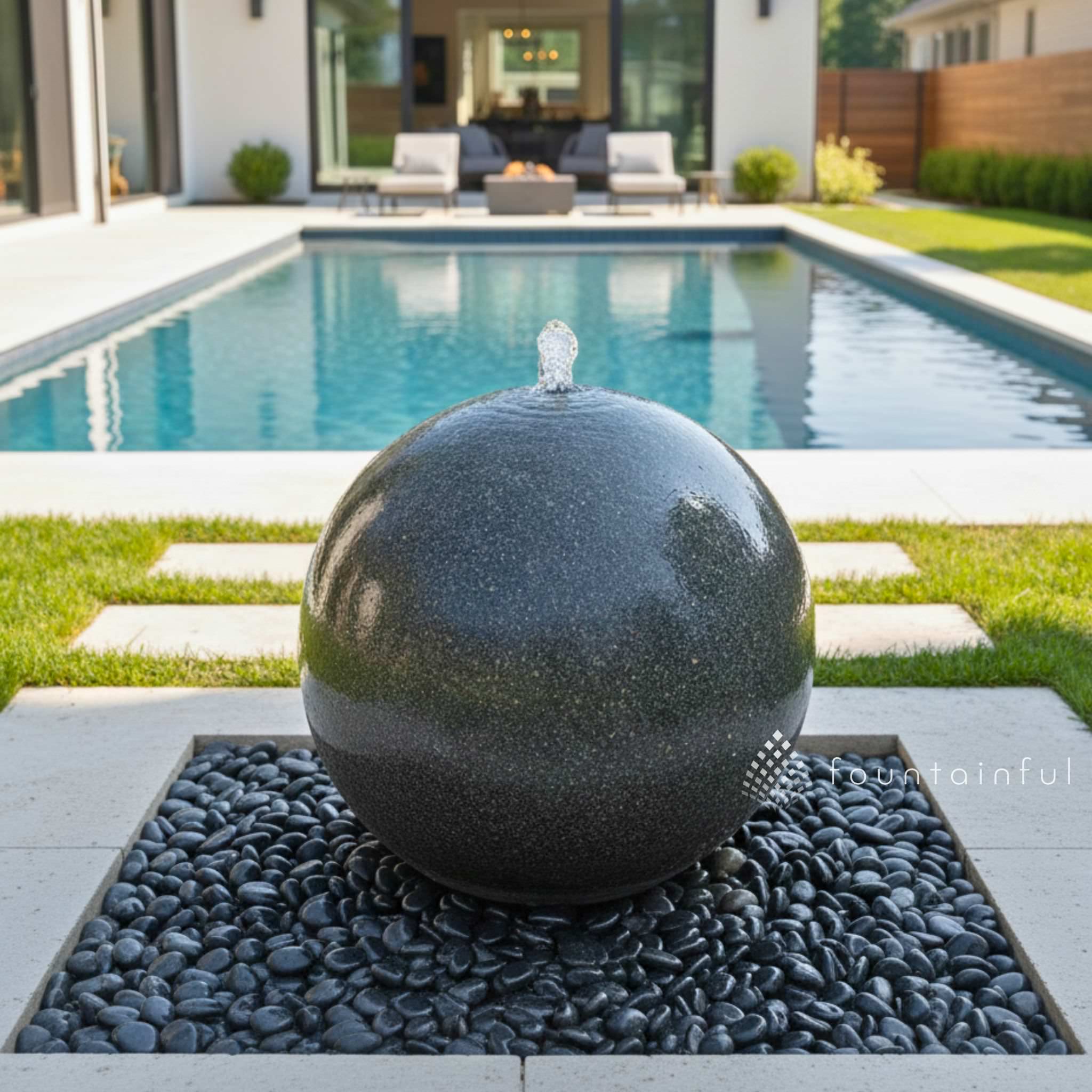 Black Granite Sphere Fountain - Complete Kit - Blue Thumb