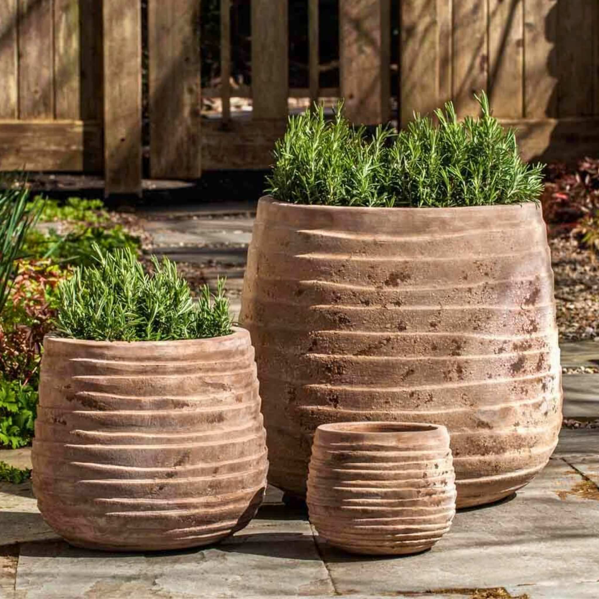 Ipanema Low Set of 3 Antico Terra Cotta Planters - Campania #6812