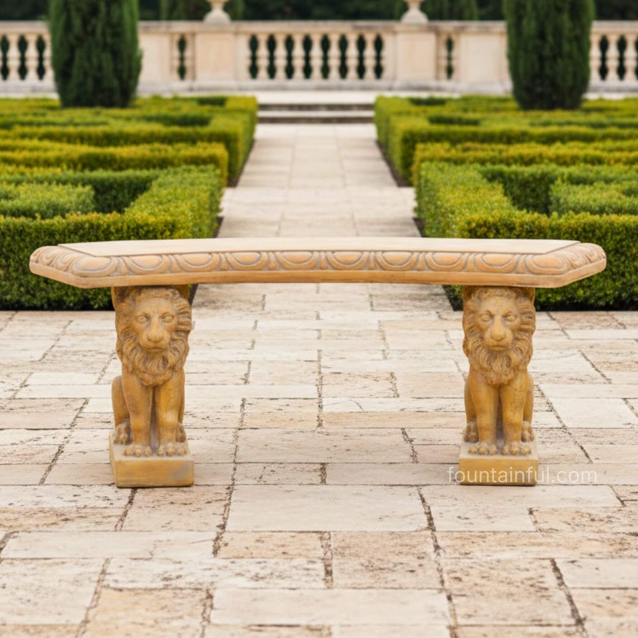 Venice Curved Concrete Garden Bench with Lion Legs - Giannini #516