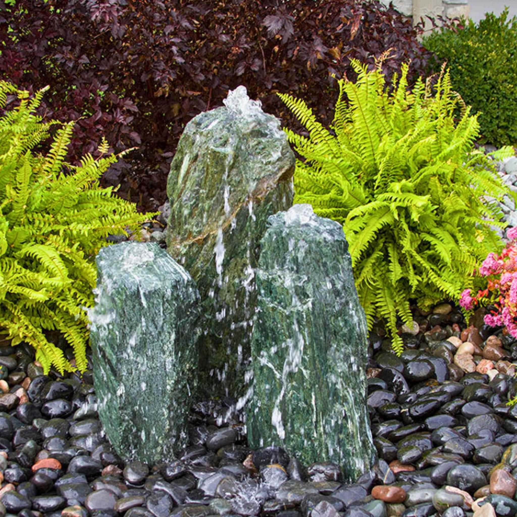 Chiseled "Sea Green" 3-Column Stone Fountain - Complete Kit - Blue Thumb