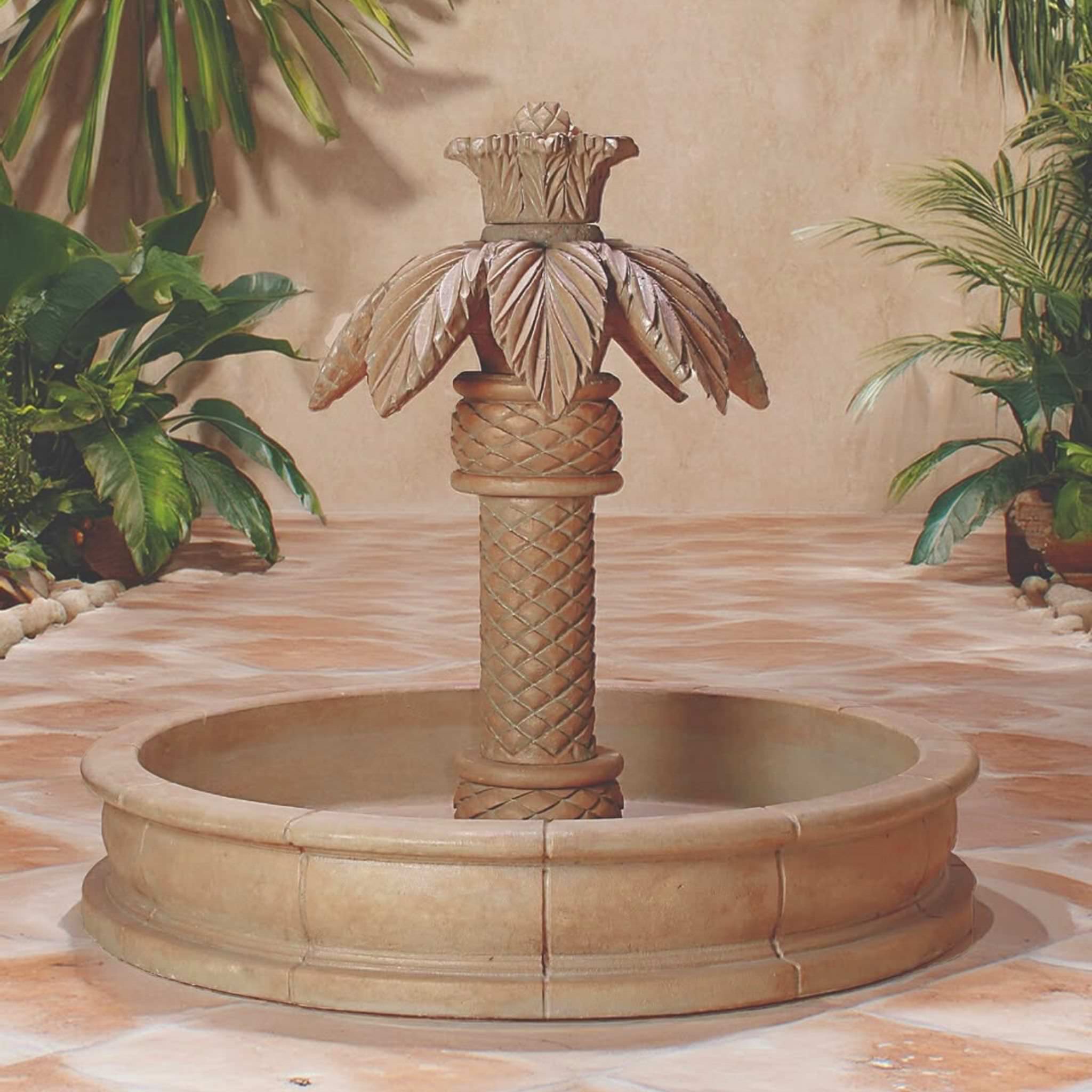 pond palm plant Palm Springs Large Concrete Pond Fountain