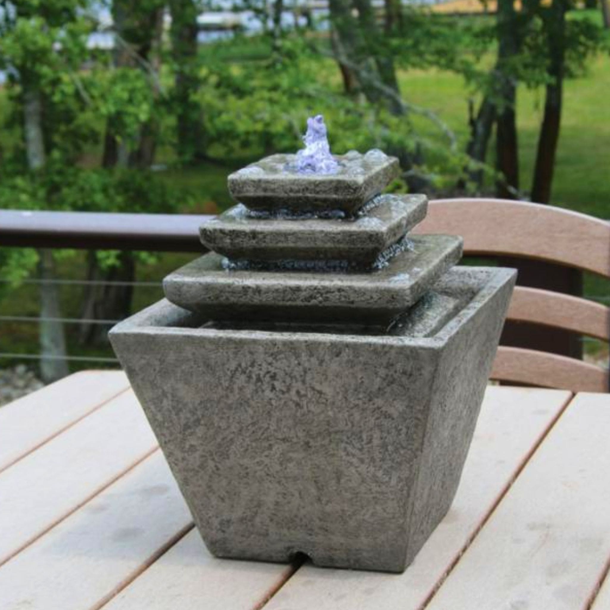 Squared 3-Tier Concrete Lighted Tabletop Fountain - Massarellis #3839