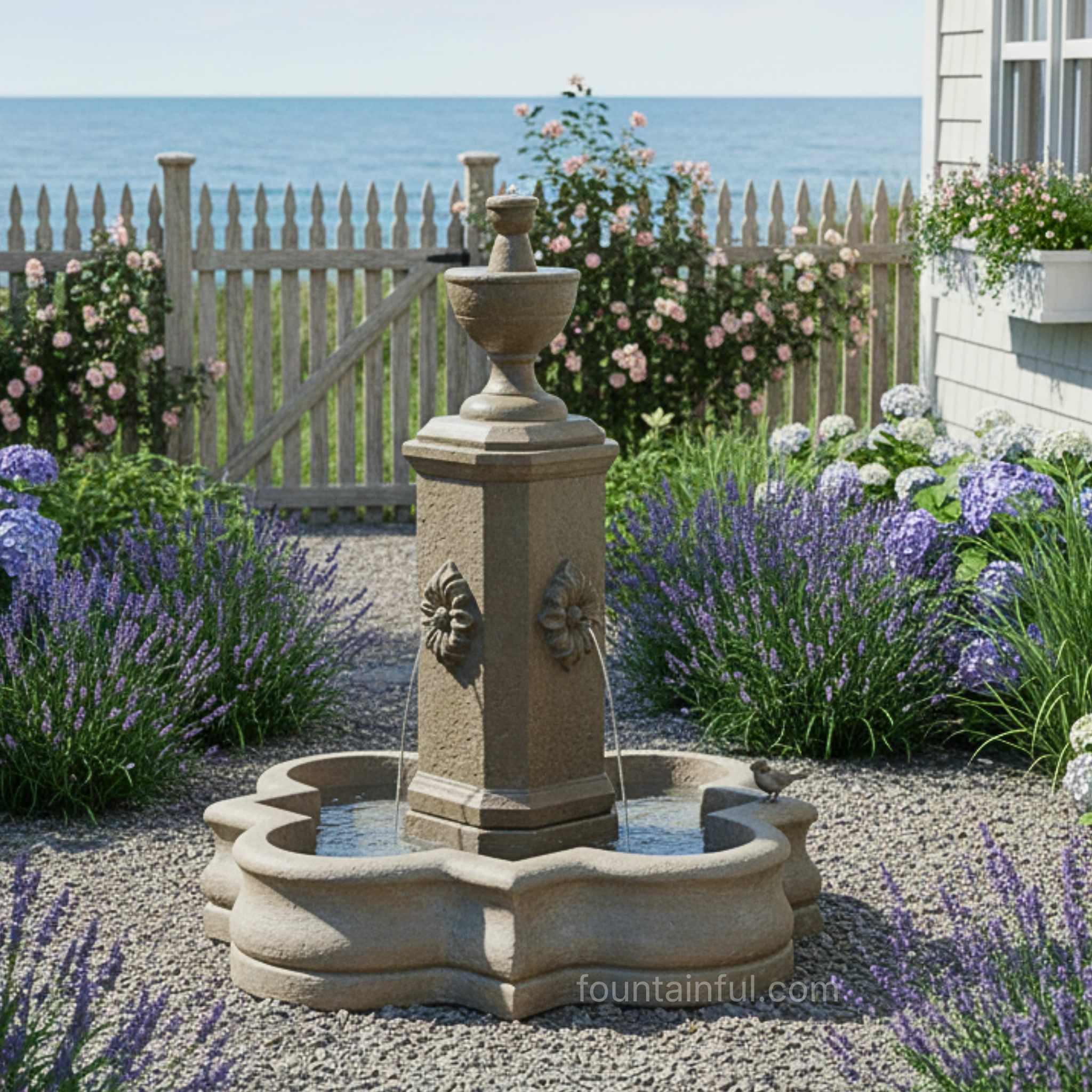 Rosatitio Concrete Collumn Fountain - Fiore #AV111 - Italian 4-Sided