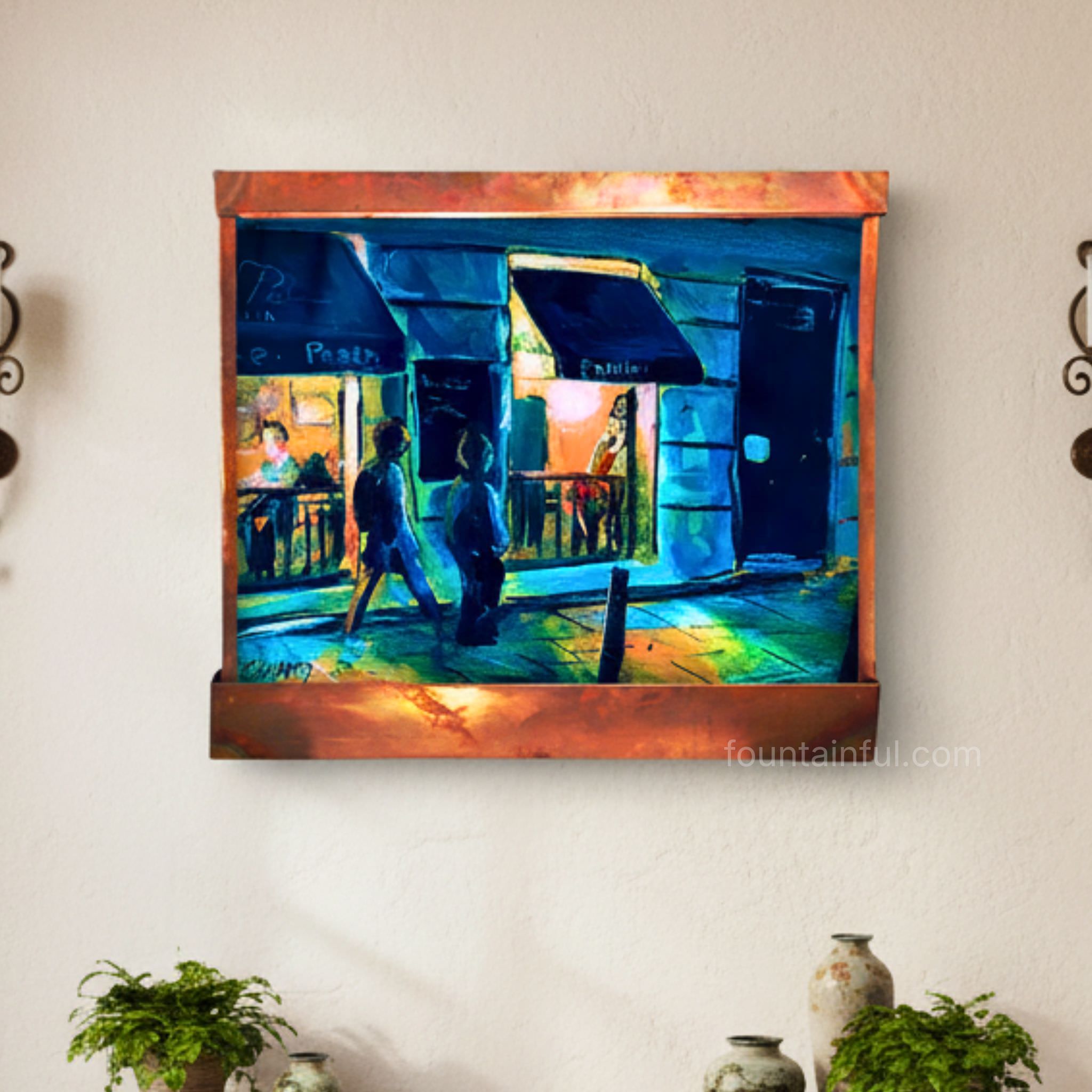 Barcelona Nights Wall Fountain - Cameron Harvey - Copper Bronze Metals - Acrylic