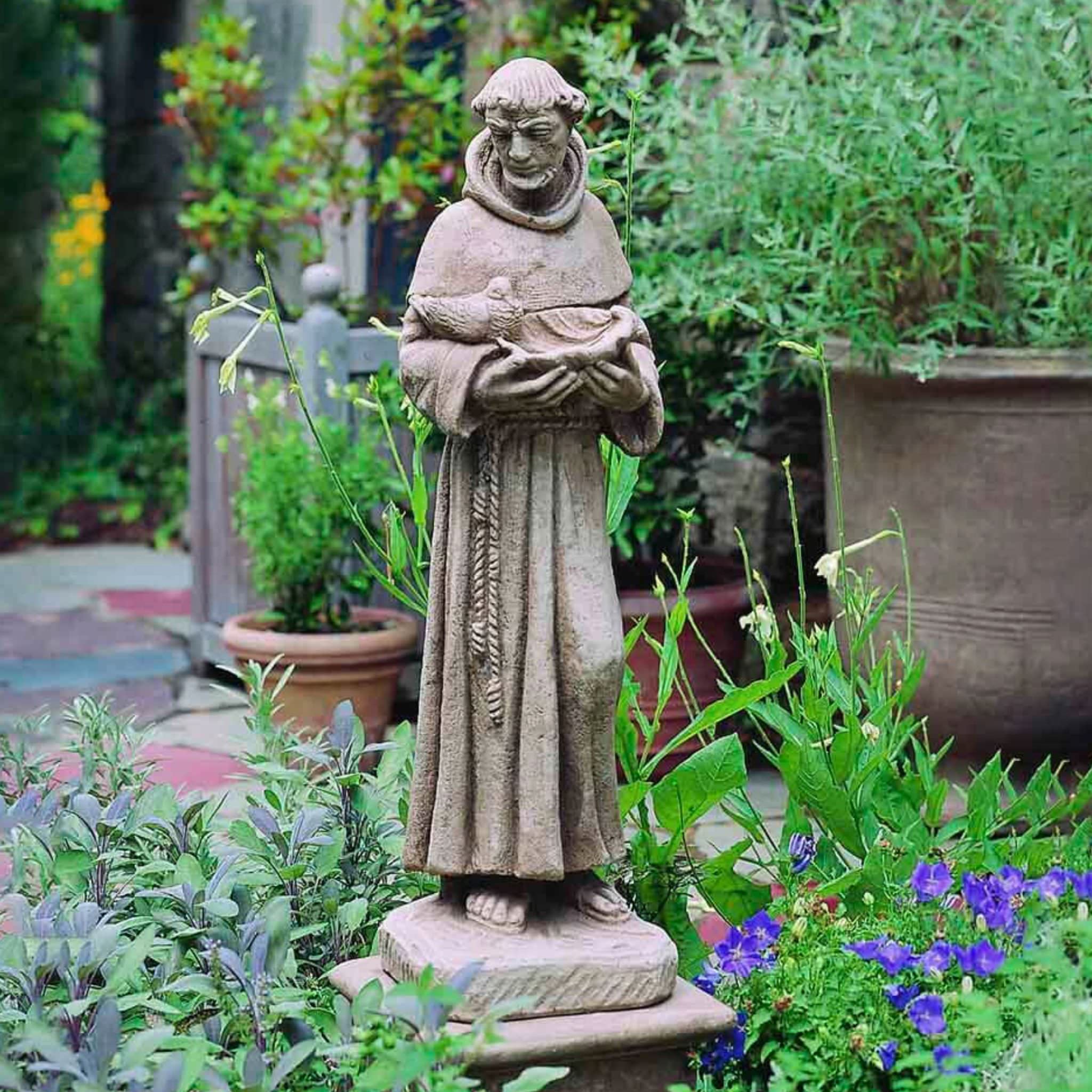 St. Francis w/Bird and Shell Concrete Garden Statue - Campania #R024