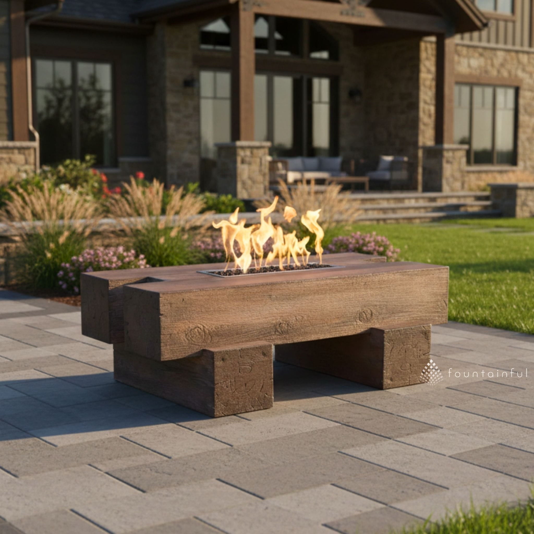 Palo "Woodgrain" Concrete Gas Fire Pit - Outdoor Plus