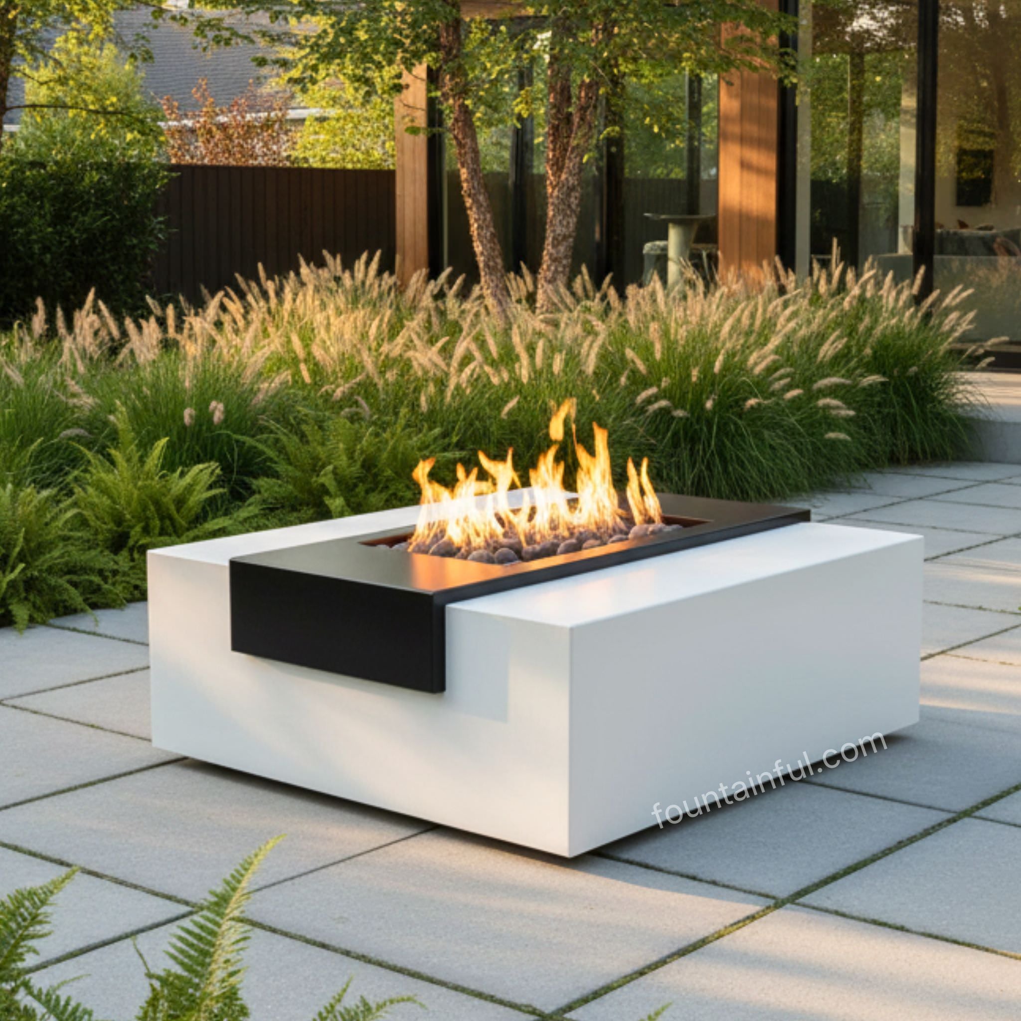 Gallaway Square Steel Gas Fire Pit - Outdoor Plus - Black & White Collection