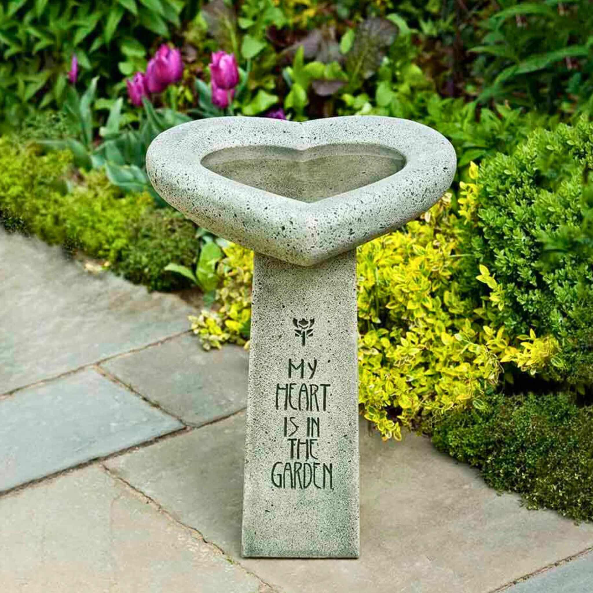 My Heart is in the Garden Concrete Bird Bath - Campania #B115