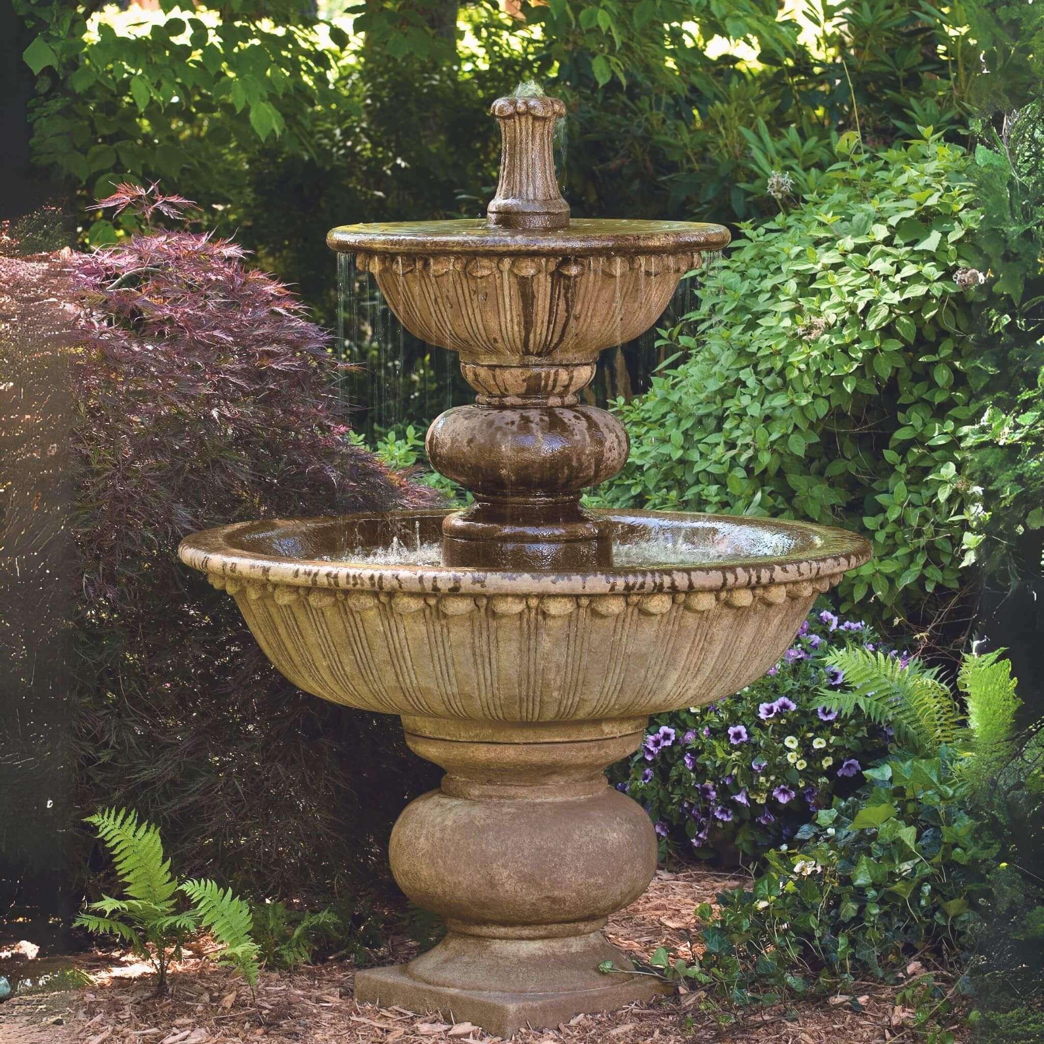 Florentine Globed 2-Tier Concrete Fountain - Massarellis #3688