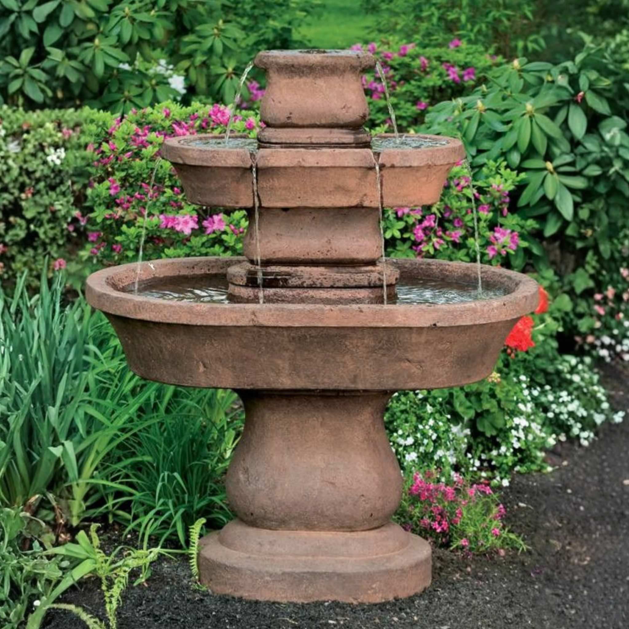 Assisi Oval 2-Tier Concrete Fountain - Massarellis #3648 - Italian Garden Decor