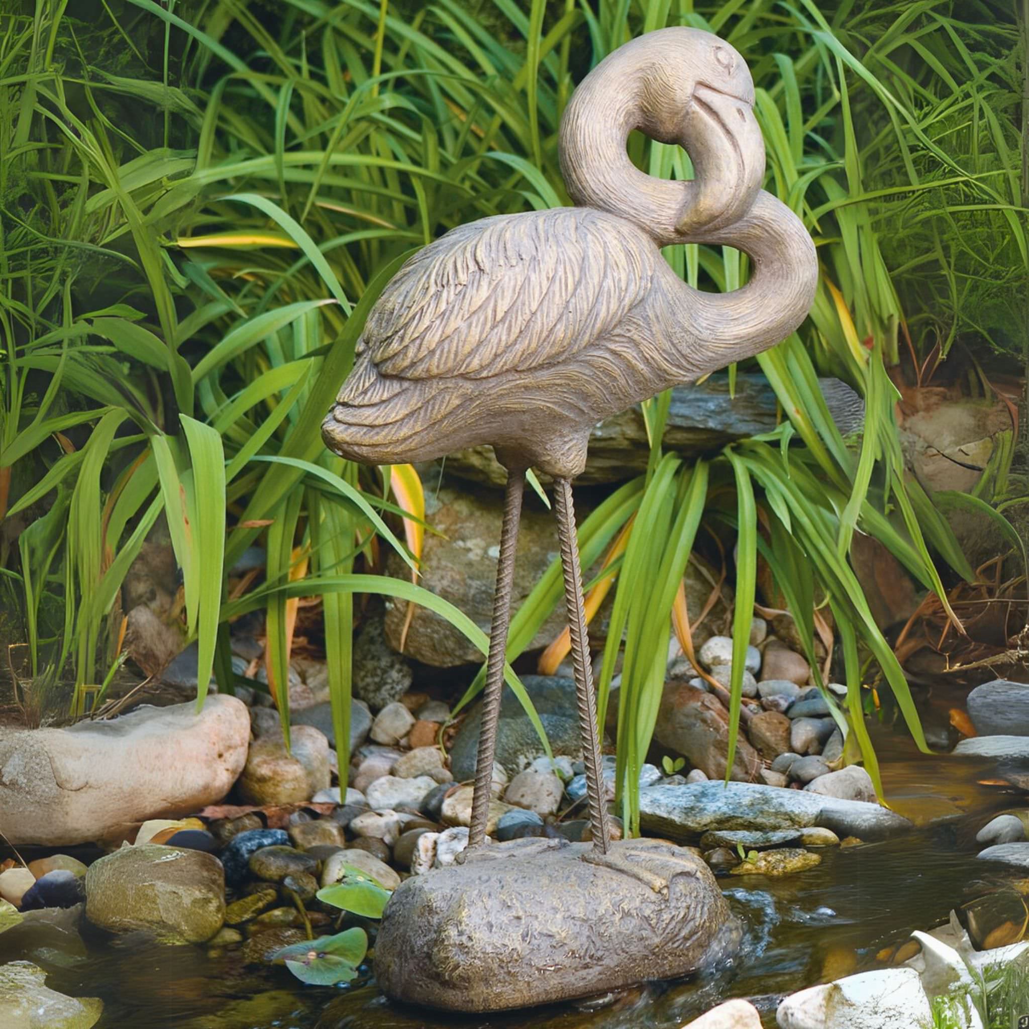 Flamingo Standing Concrete Garden Statue - Massarellis #2950