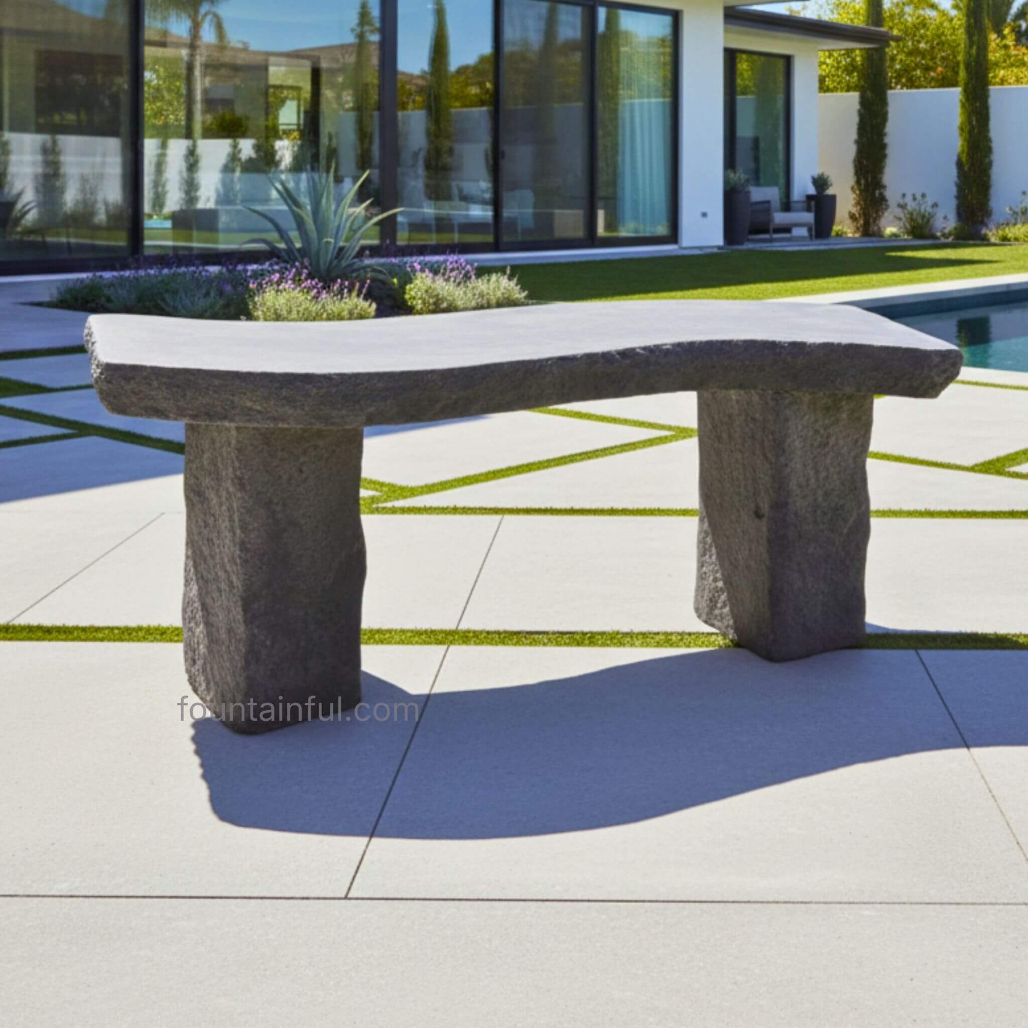S-Curve Modern Concrete Garden Bench - Giannini #581