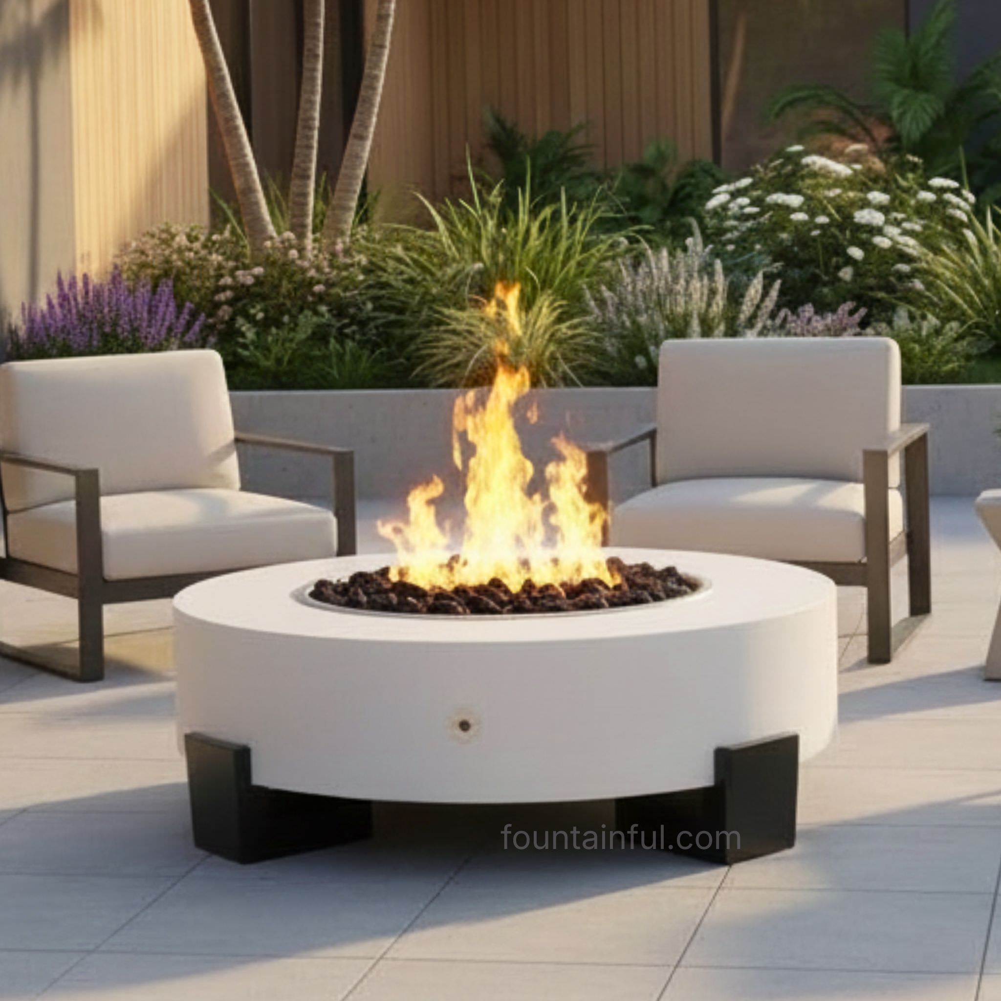 Hollister Steel Round Gas Fire Pit - Outdoor Plus Black White Collection
